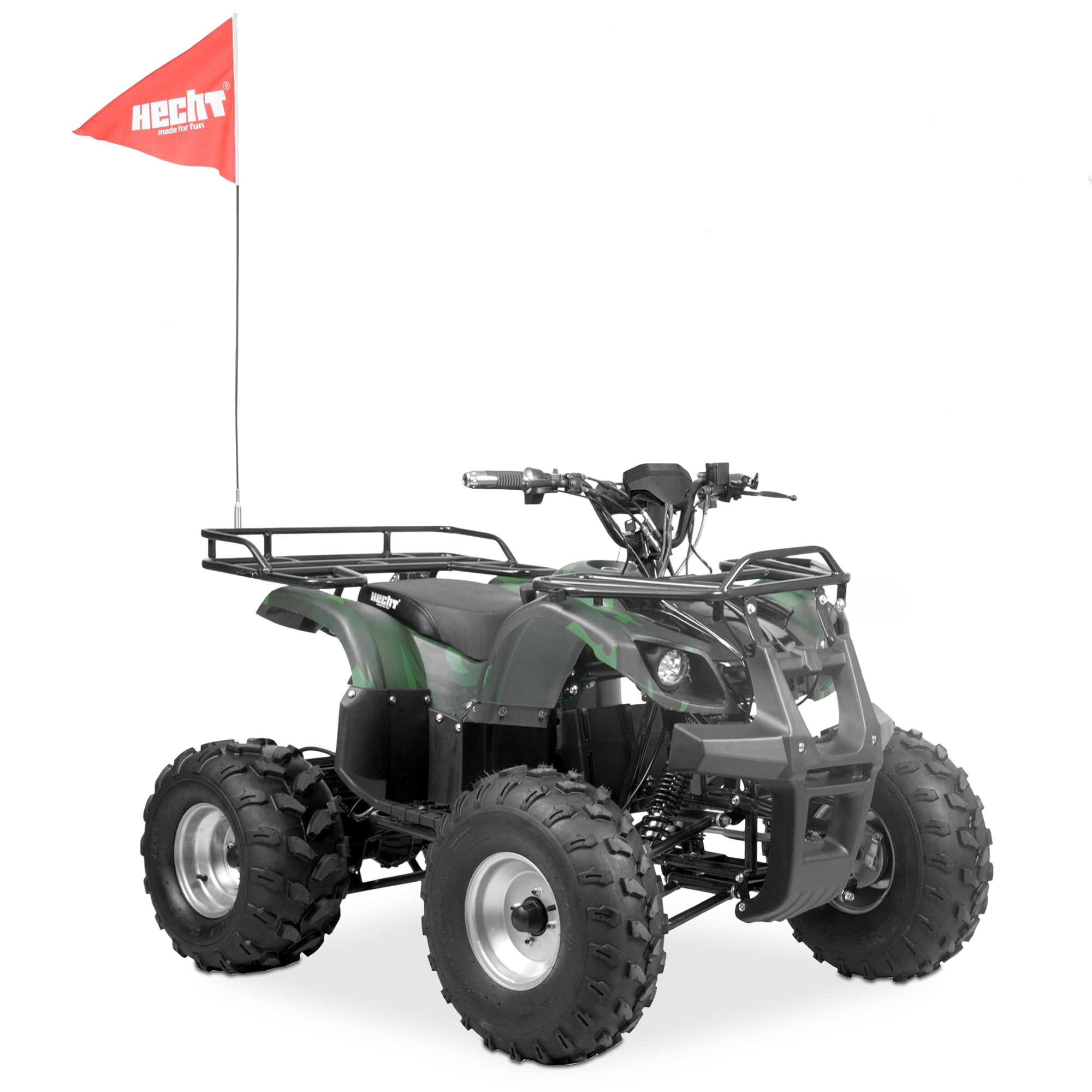 Elektro-Quad mit Sicherheitsflagge für bessere Sichtbarkeit im Gelände