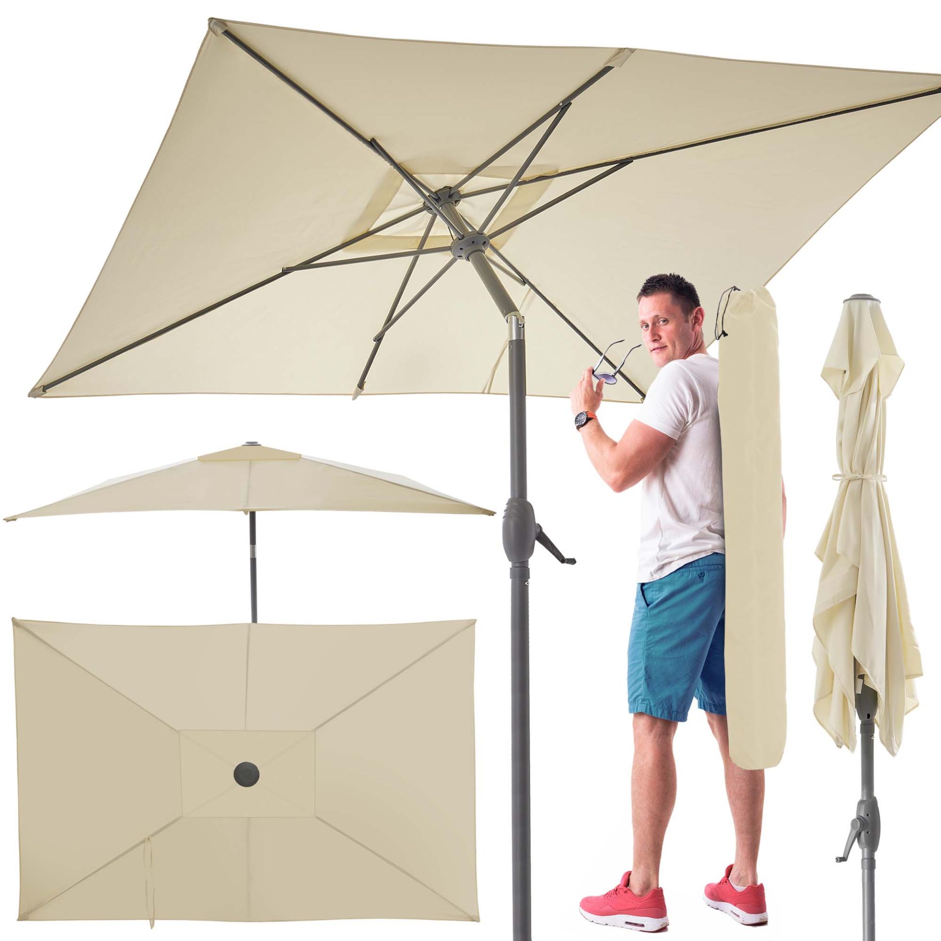 TOM Sonnenschirm SU-100 Beige; rechteckiger Sonnenschirm