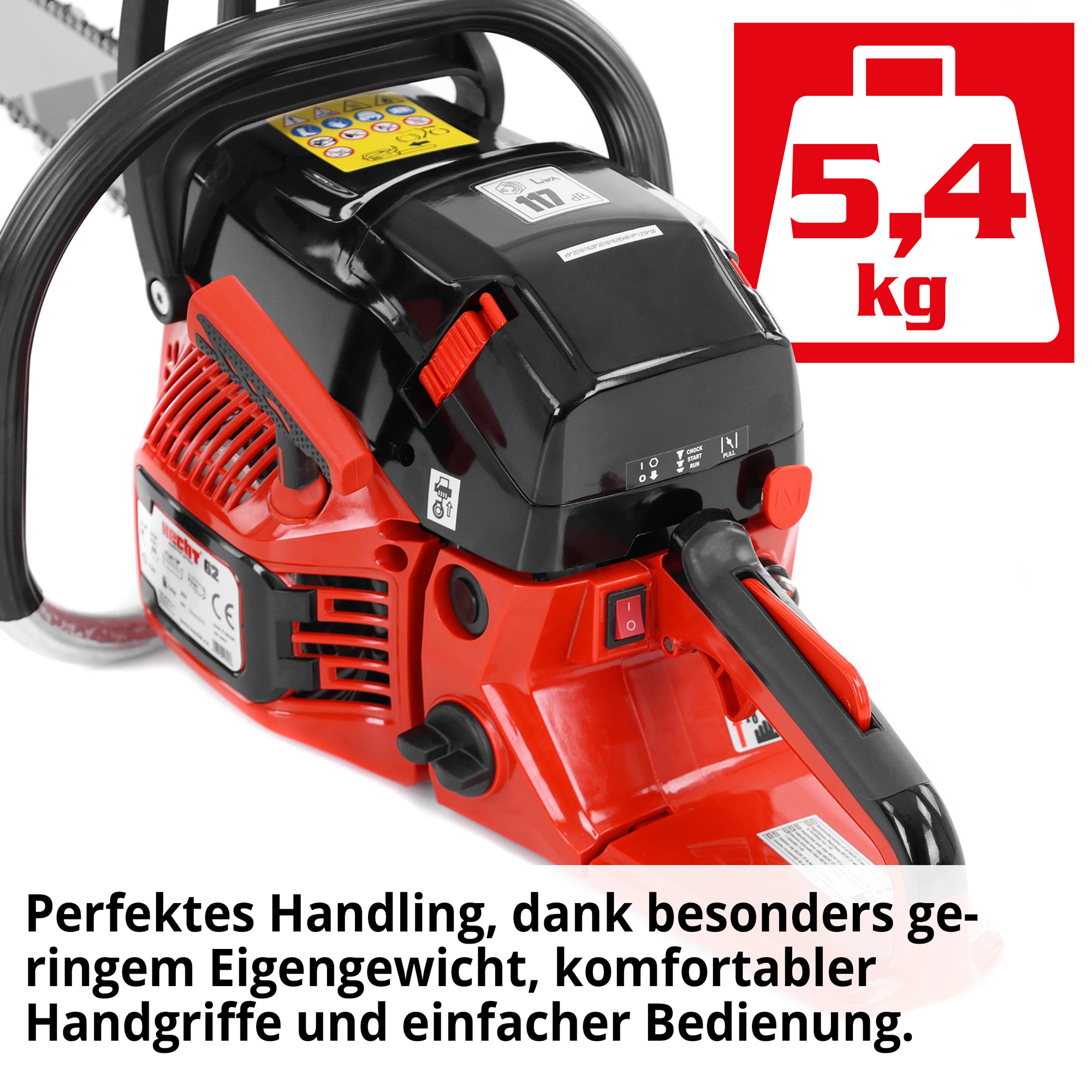 HECHT Motorsäge 62 Motorsäge für perfektes Handling, dank besonders geringem Eigengewicht, komfortablem Handgriffen und einfacher Bedienung