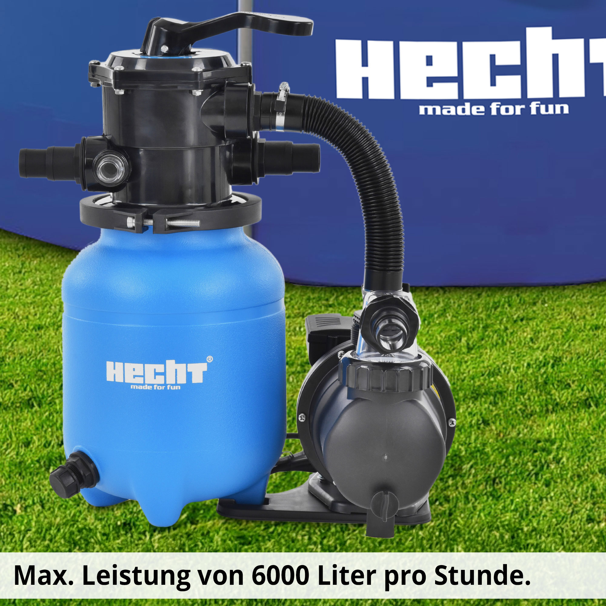 Hecht 302111 Sandfilteranlage mit hoher Leistung; Fördermenge von 6000 Liter pro Stunde Hecht 302111 Sandfilteranlage mit hoher Leistung; Fördermenge von 6000 Liter pro Stunde