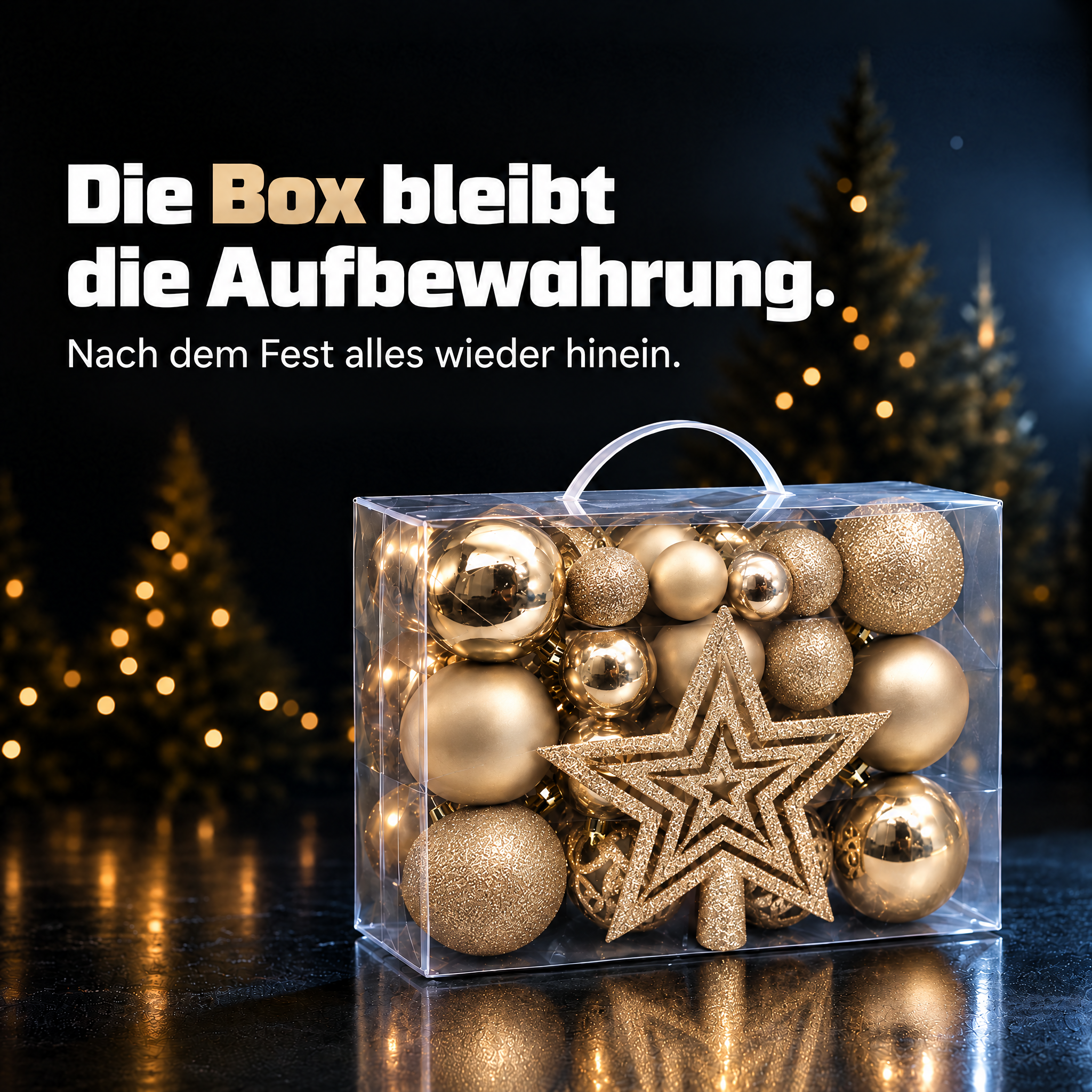 Christbaumschmuck Details: Jede champagner Kugel besitzt eine Aufhängöse. (Dieses Bild wurde mit Hilfe von KI generiert.)