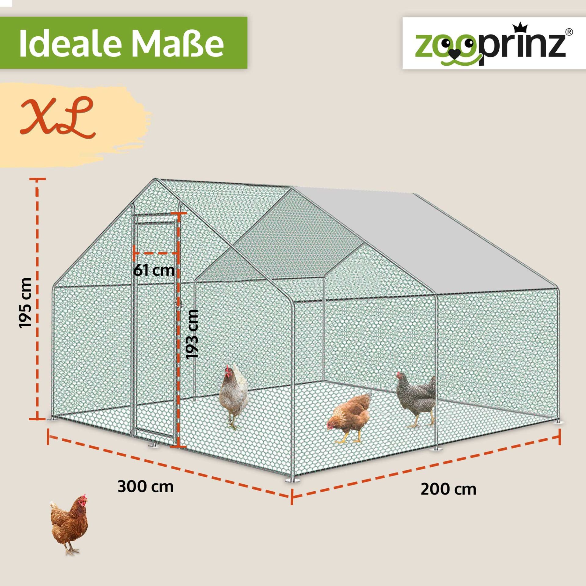 Zooprinz Hühnervoliere Steel 300 x 200 x 195 Zentimeter