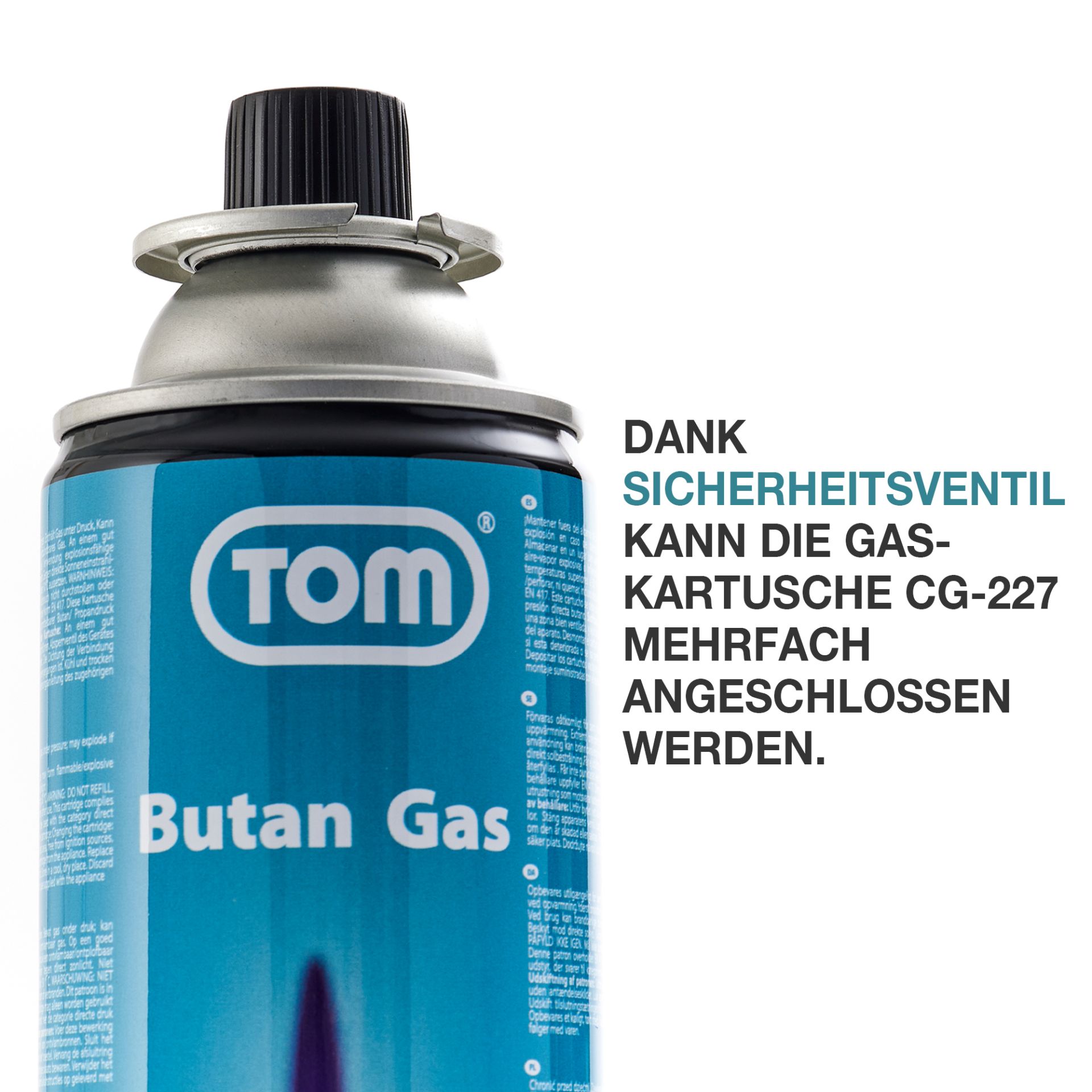TOM Gaskartusche CG-227 mit Sicherheitsventil, kann mehrfach angeschlossen werden