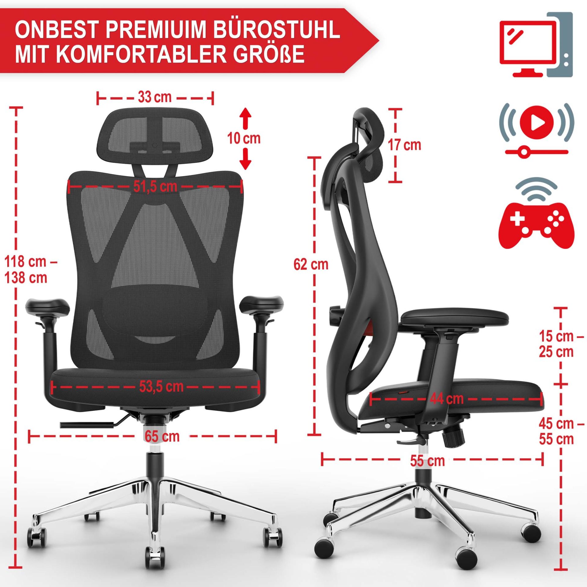 Bürostuhl Monaco schwarz - komfortable Größe Bürostuhl Monaco schwarz - komfortable Größe