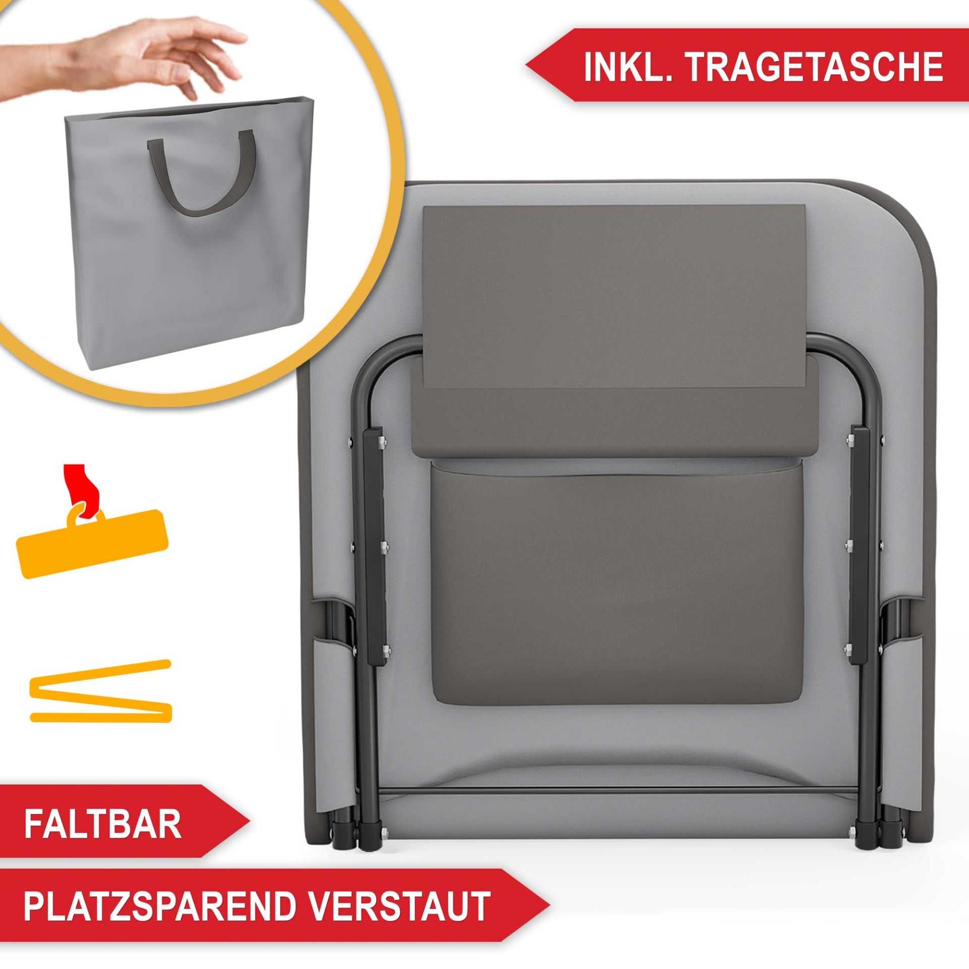 Strandliege grau - Inklusive Tragetasche, faltbar, platzsparend verstaut