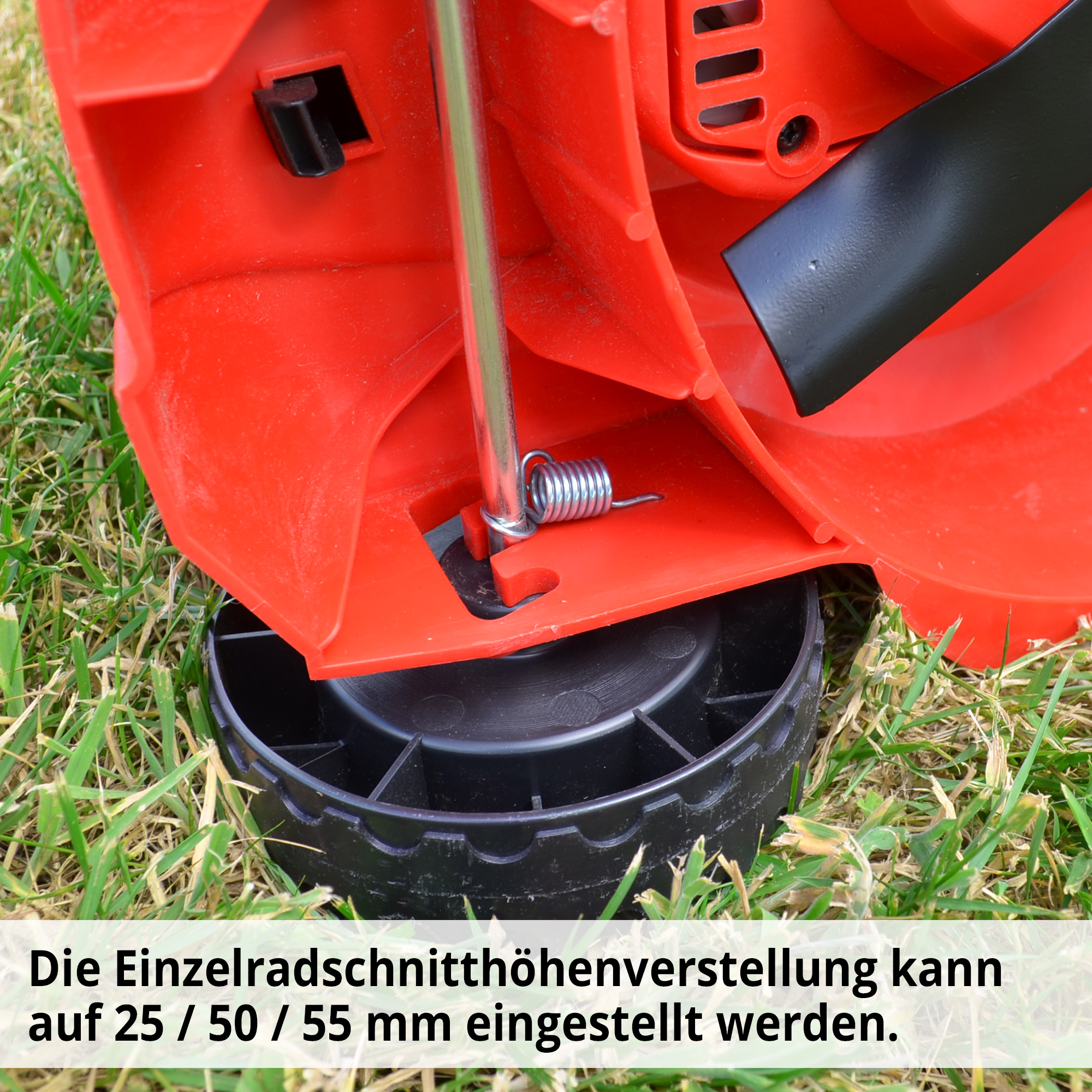 Elektro-Rasenmäher mit Einzelradschnitthöhe Einstellungen zwischen 25-50-55 mm 
