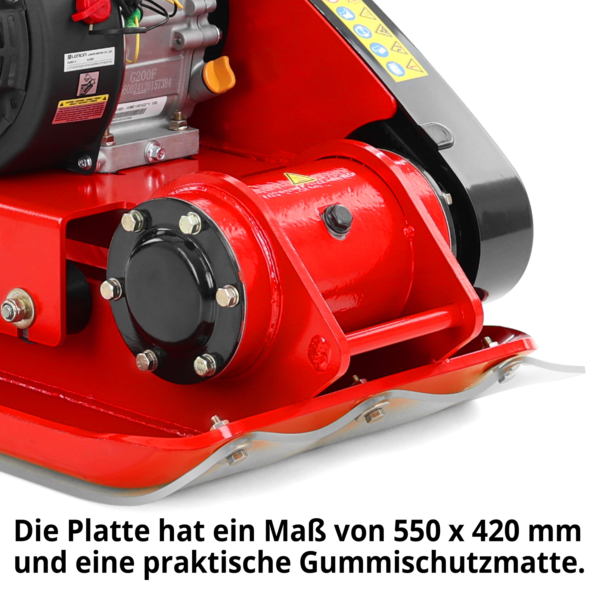 HECHT 1113 Rüttelplatte; Platte hat ein Maß von 550 x 420 mm und eine praktische Gummimatte