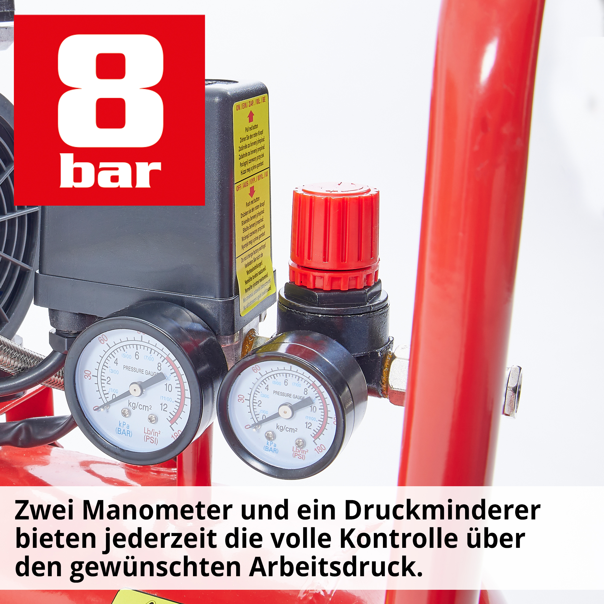 Flüster Kompressor; Zwei Monometer und ein Druckminderer Flüster Kompressor; Zwei Monometer und ein Druckminderer