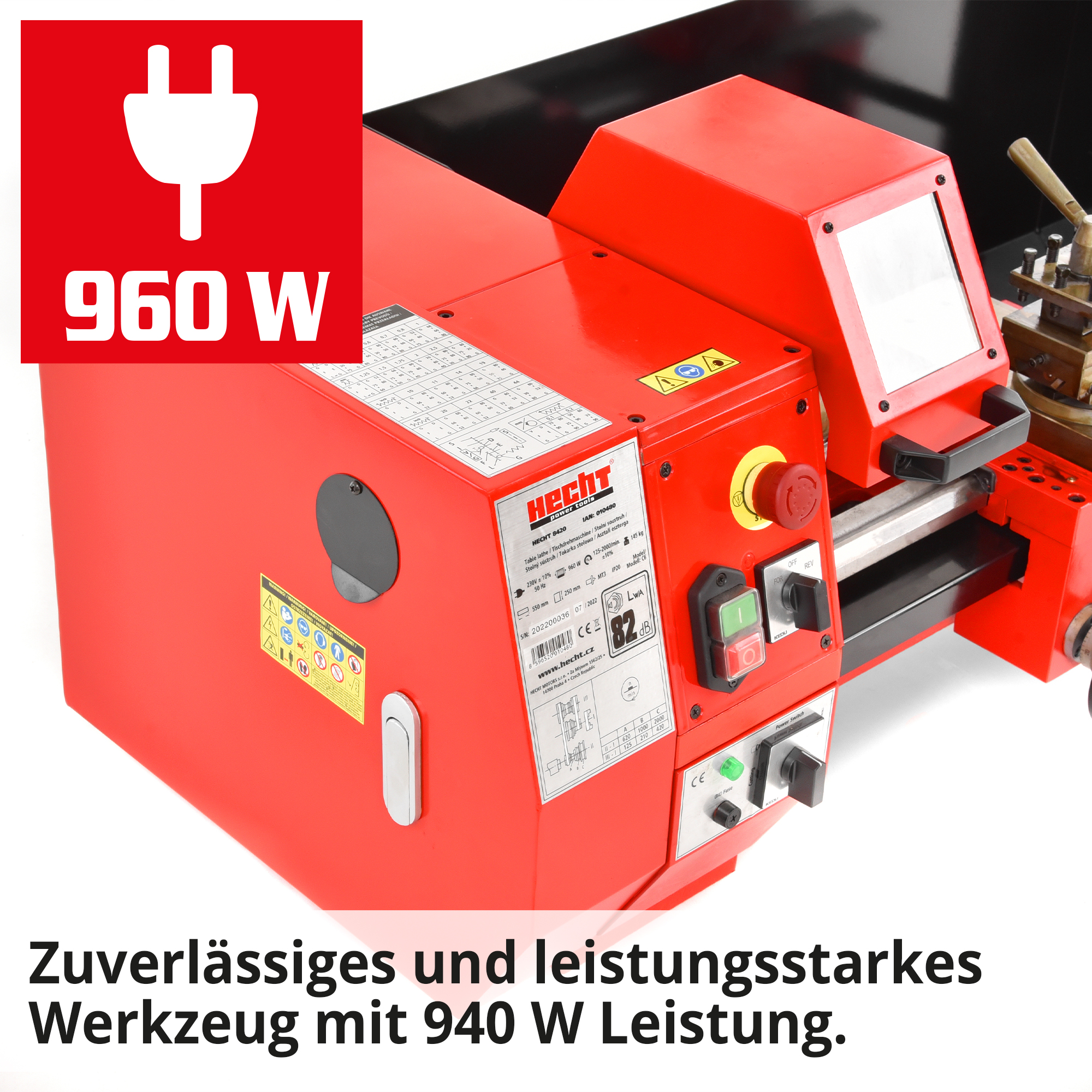 HECHT 8420 Drehbank mit leistungsstarkem 940 Watt Elektro Motor