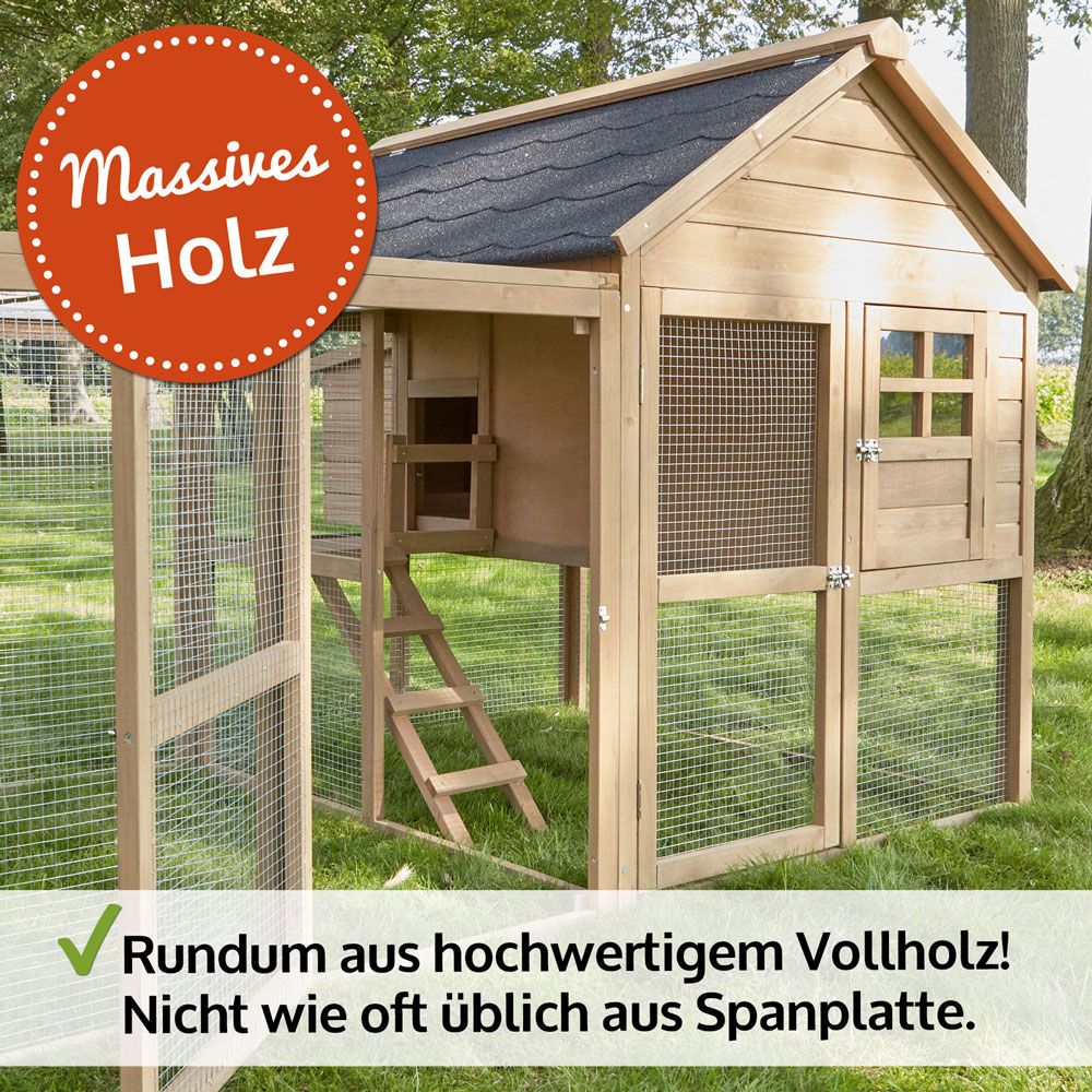 Hühnervoliere Happy Huhn Set; massives Holz (Dieses Bild wurde mit Hilfe von KI generiert.)