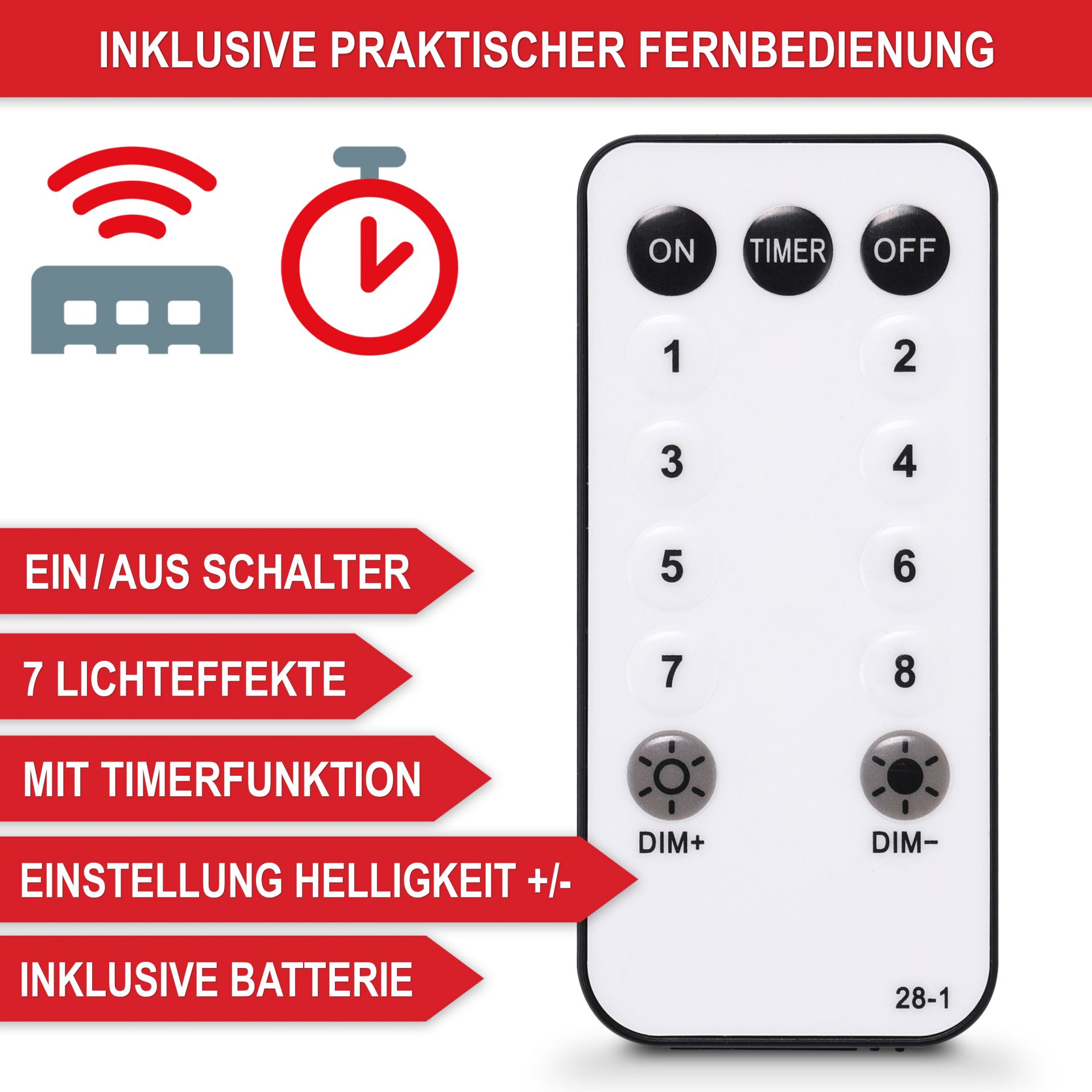 Weihnachtsgirlande 10m - Inklusive Fernbedienung, 7 Lichteffekte, Timerfunktion, Helligkeits Einstellungen, Inklusive Batterien