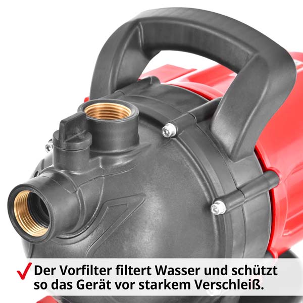 Hauswasserwerk mit Vorfilter gegen Schmutzpartikel, schützt die Pumpe vor Verschleiß