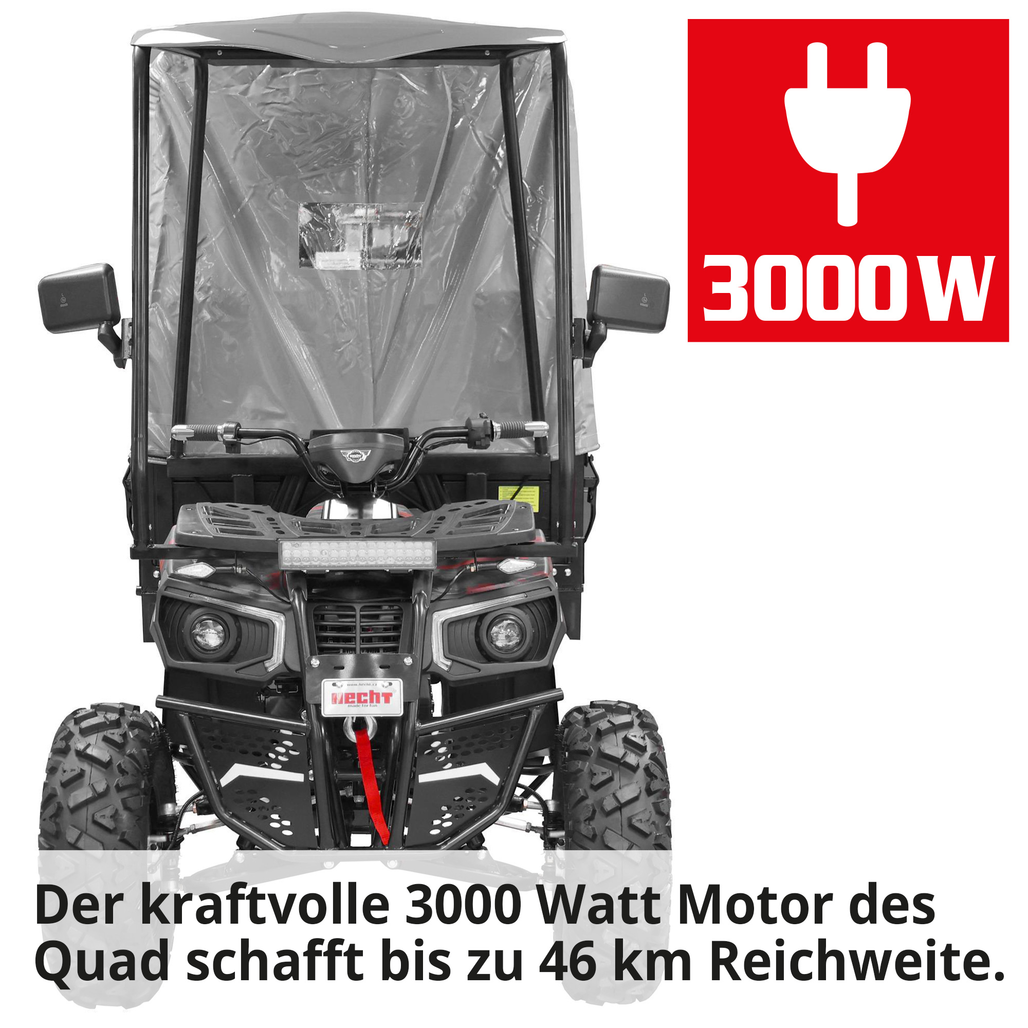Hecht Cargo - Quad mit Pritsche & Plane mit kraftvollen 3000 Watt Motor, mit bis zu 46 Kilometer Reichweite