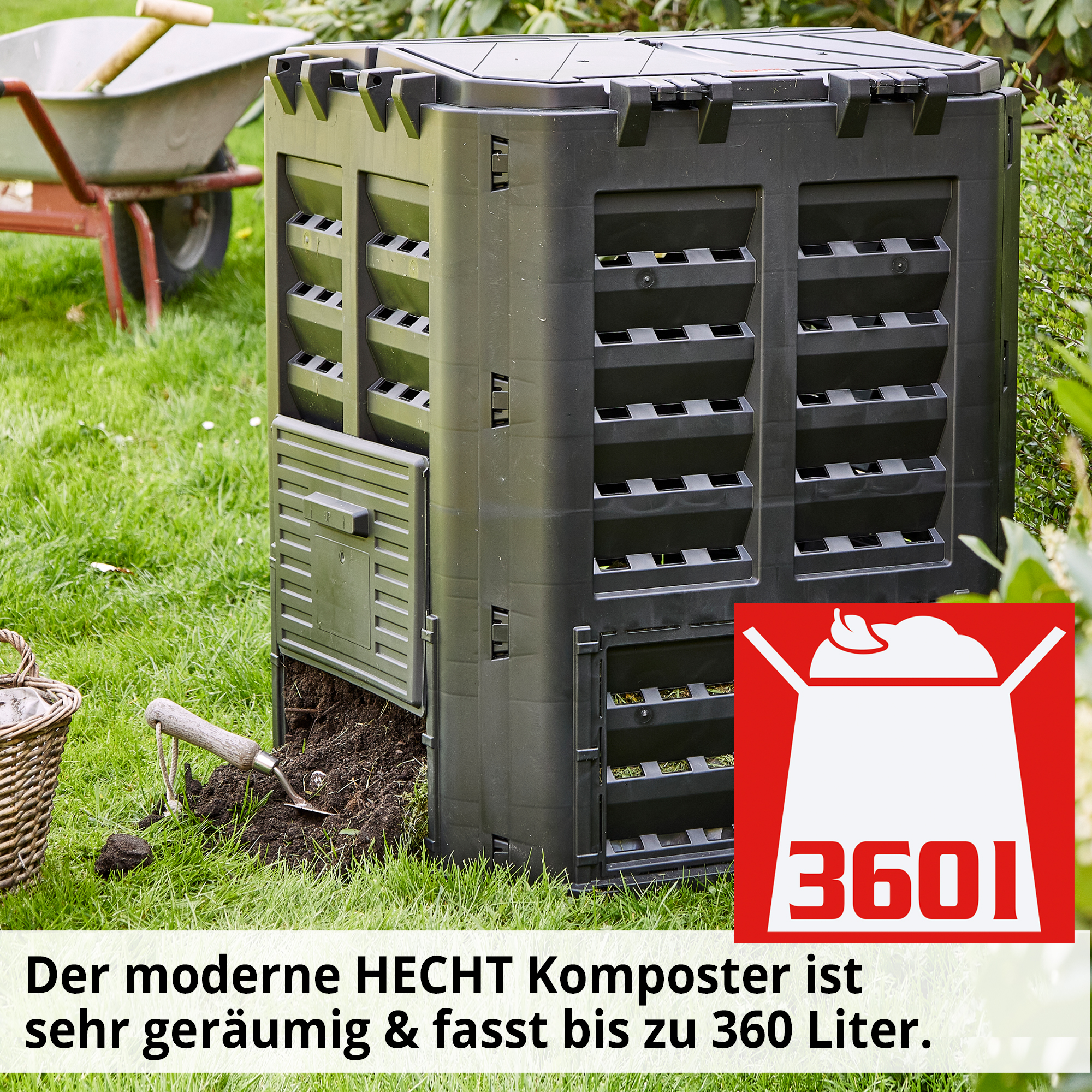 Hecht 3060 Komposter ist sehr geräumig und fasst großes Volumen