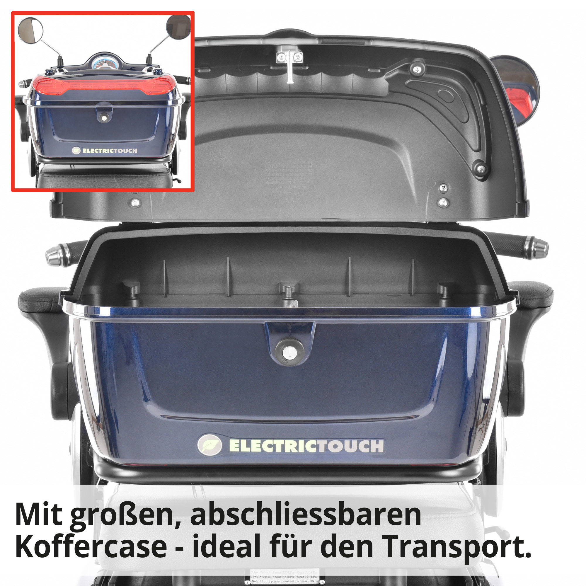 Hecht WISE BLUE Elektro Seniorenmobil mit großen, abschließbaren Koffercase - ideal für den Transport