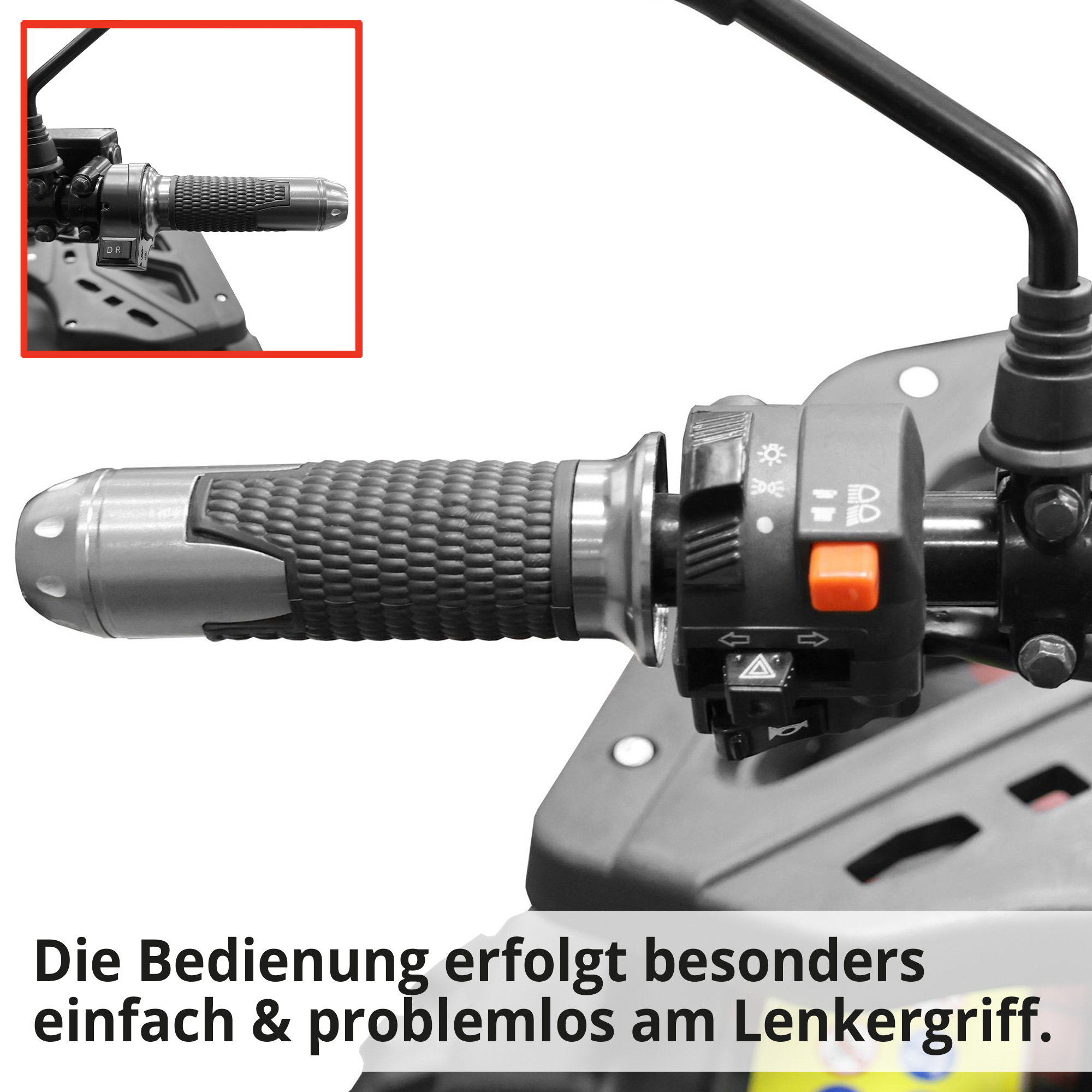 Hecht Farmis - Quad mit Pritsche; Bedienung erfolgt besonders einfach und problemlos am Lenkgriff
