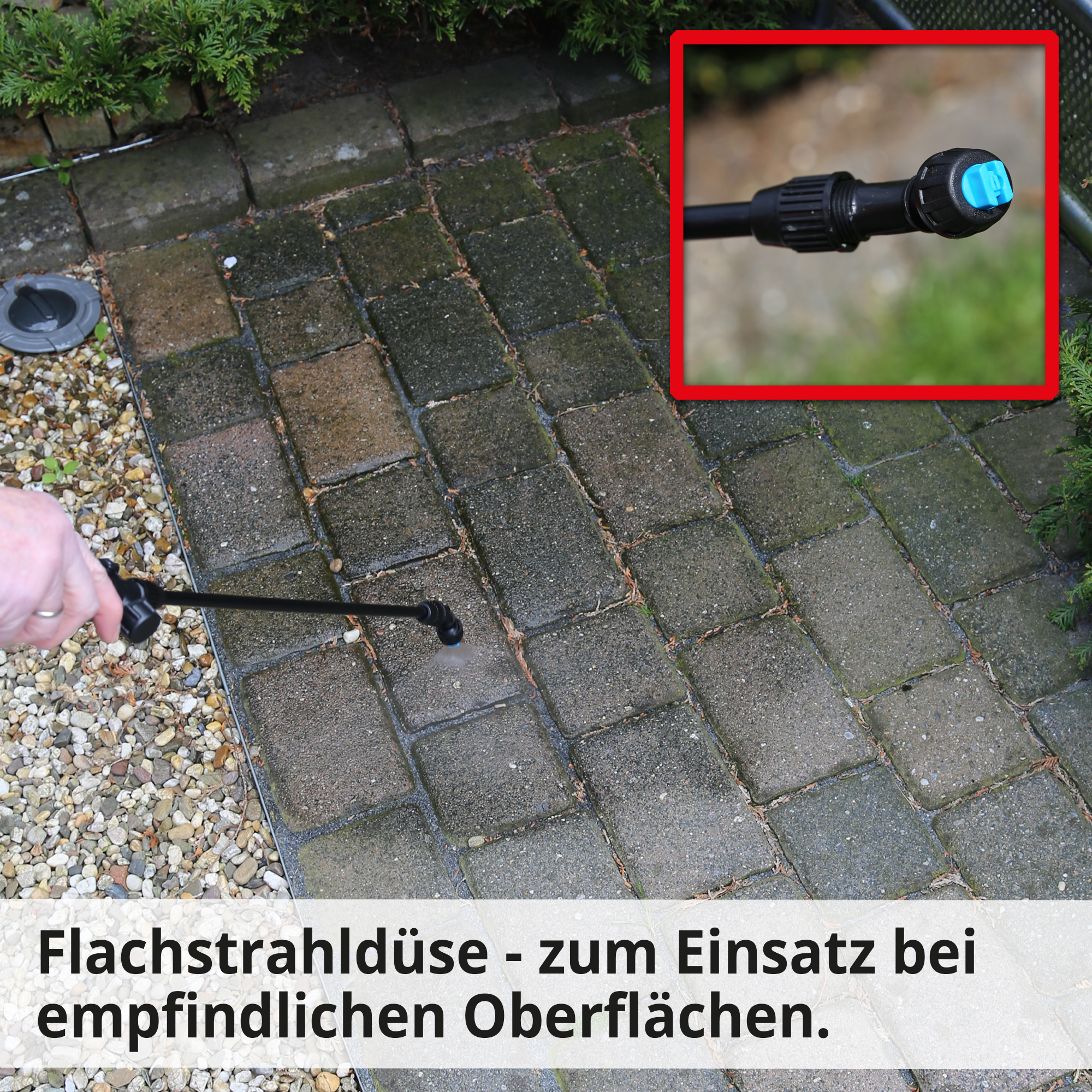 Akku Rückenspritze; Flachstrahldüse zum Einsatz bei empfindlichen Oberflächen Akku Rückenspritze; Flachstrahldüse zum Einsatz bei empfindlichen Oberflächen