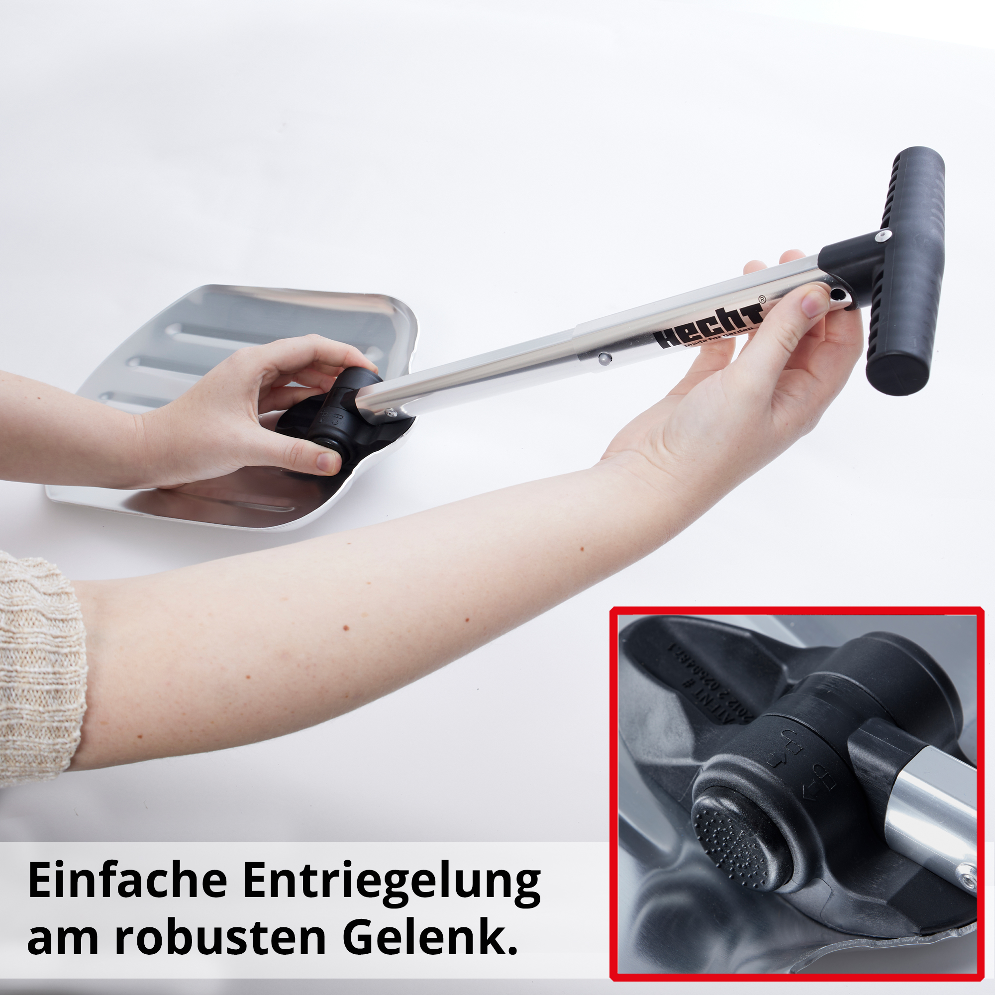 Hecht 205 GT Schneeschaufel Auto; Einfache Entriegelung am robusten Gelenk