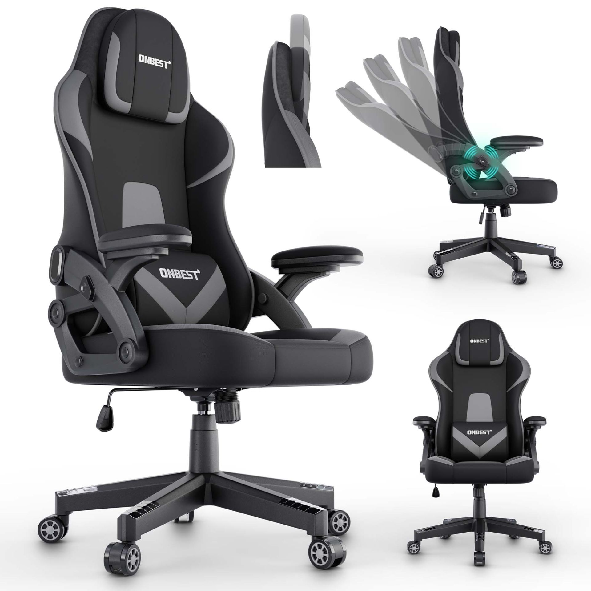 ONBEST, Gaming Stuhl schwarz/ grau, Artikelnummer 44406
