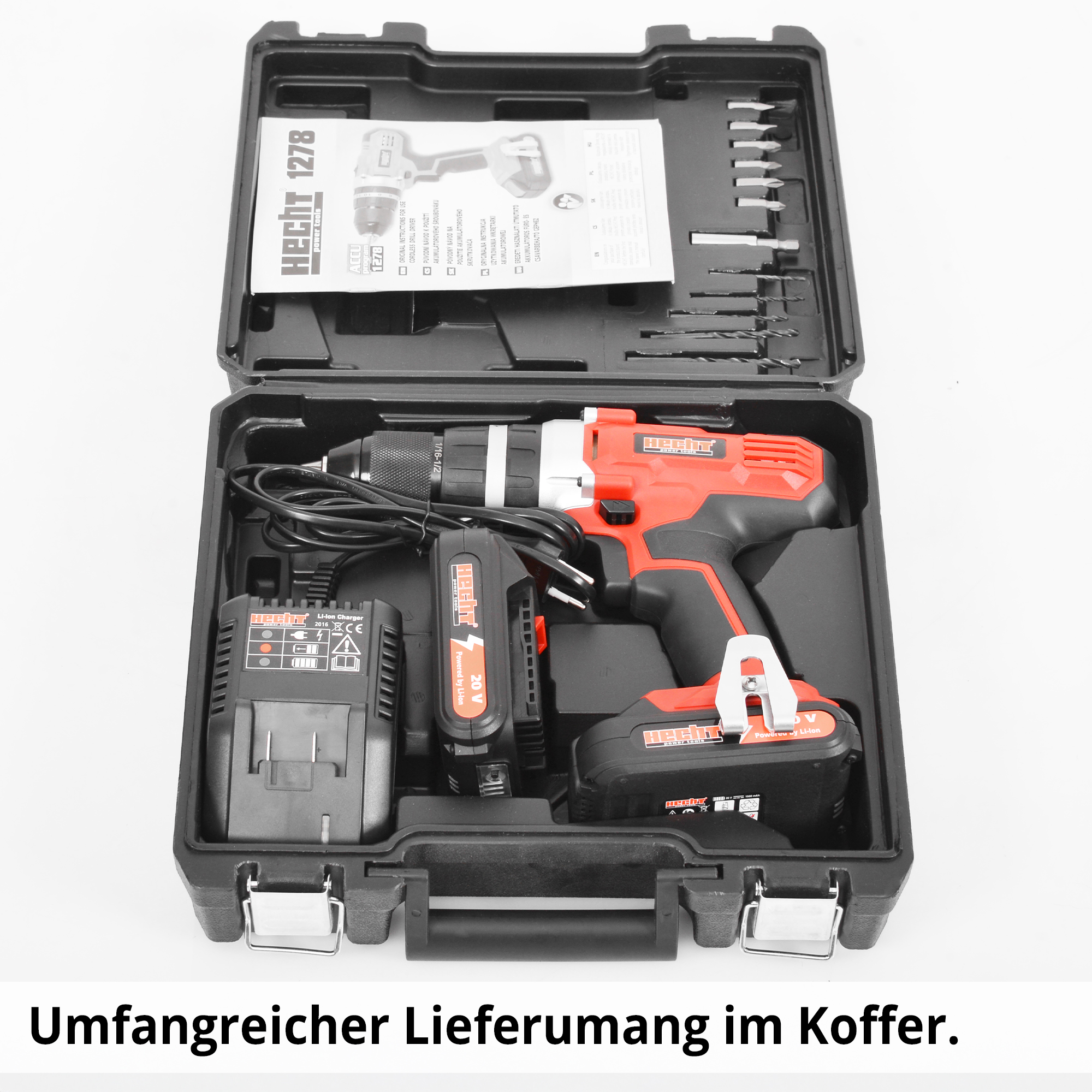 HECHT 1278 Akkuschrauber; Mit umfangreichem Zubehörset im Koffer