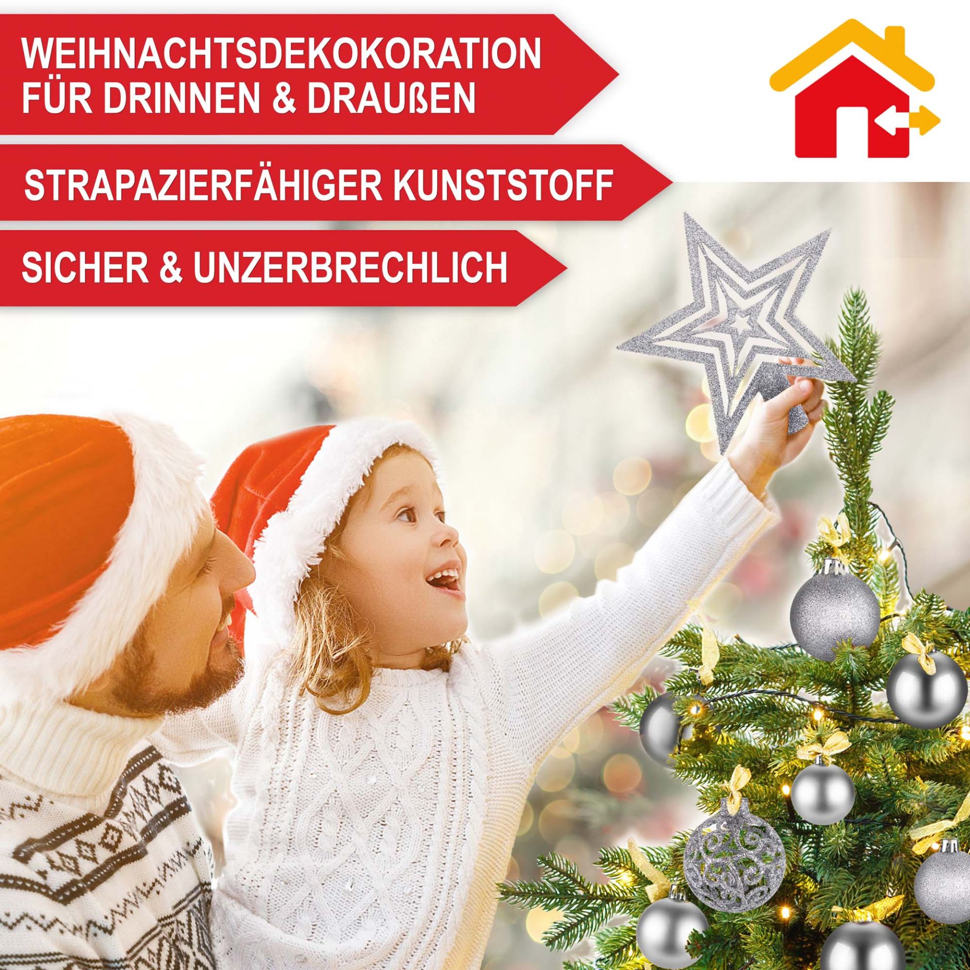 Weihnachtskugeln silber - Für drinnen und draußen, strapazierfähiger Kunststoff, sicher und unzerbrechlich
