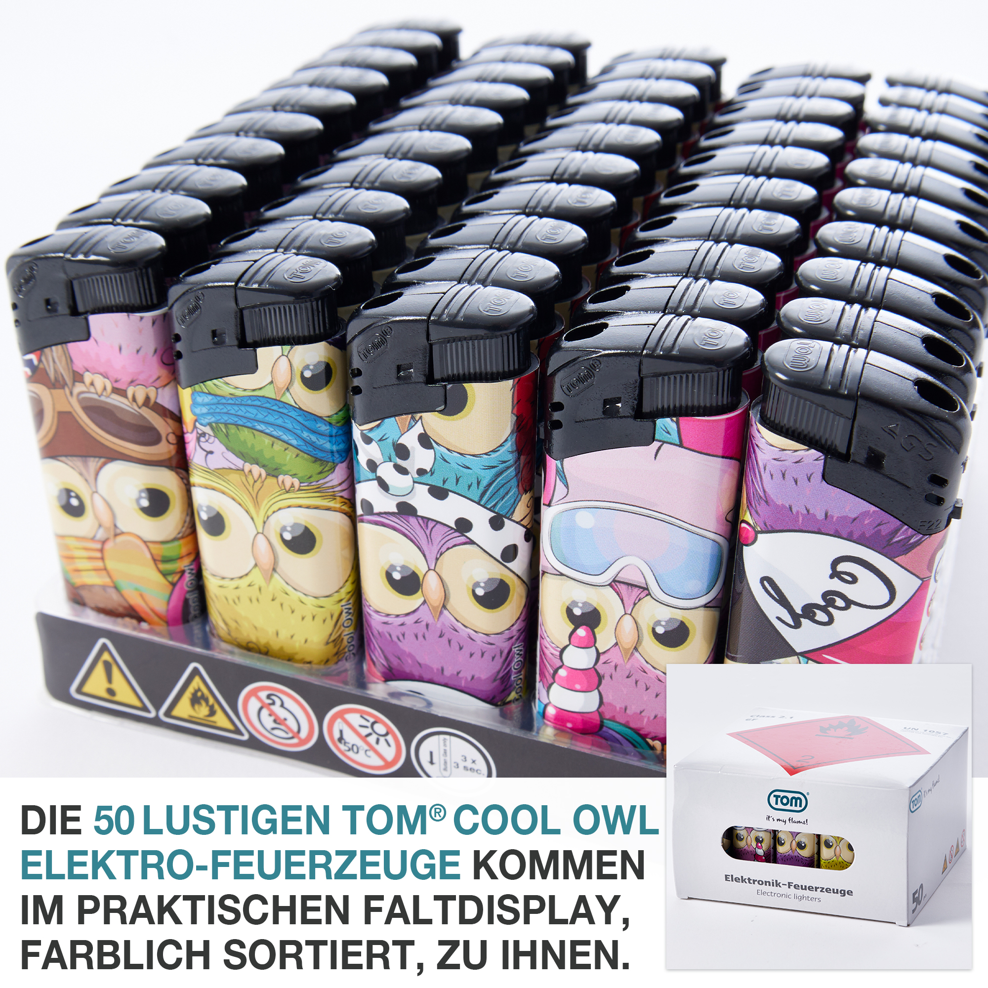 TOM Feuerzeug Cool Owl – elektronisch mit verstellbarer Soft-Flamme