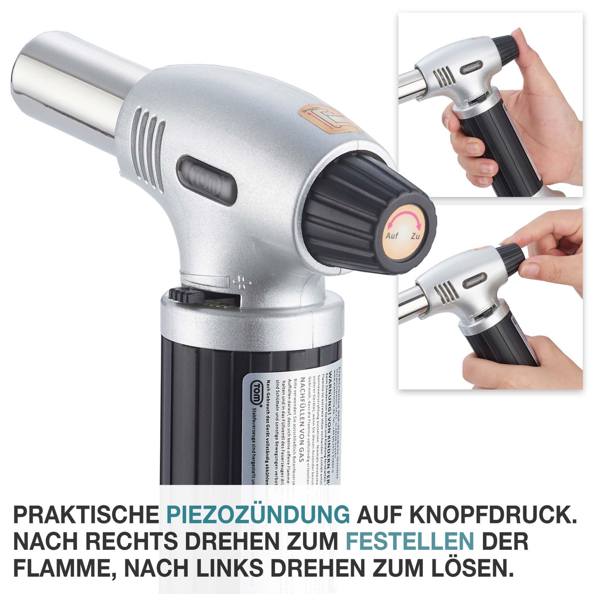 TOM Crème Brulée Brenner GB-400; Integrierte Piezozündung