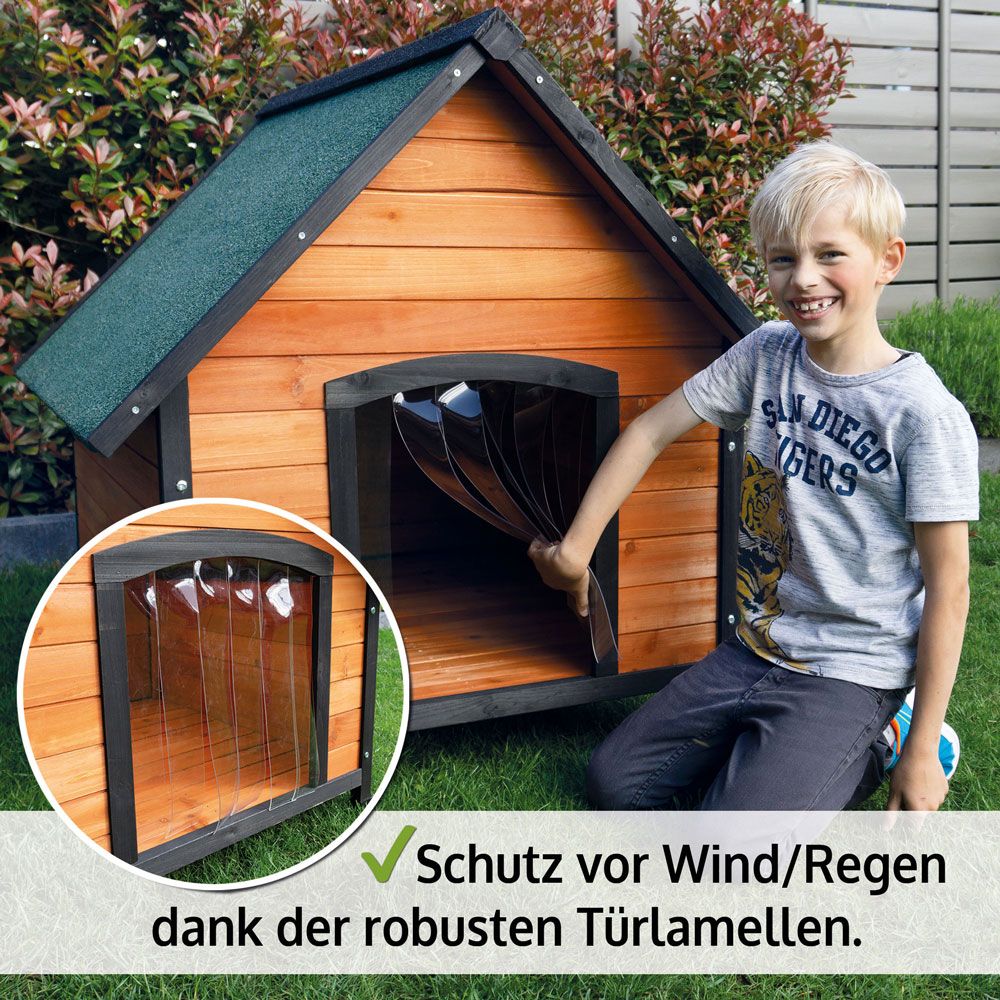 Hundehütte Luna XL; durchsichtige Türlamellen, Schutz vor Wind und Regen