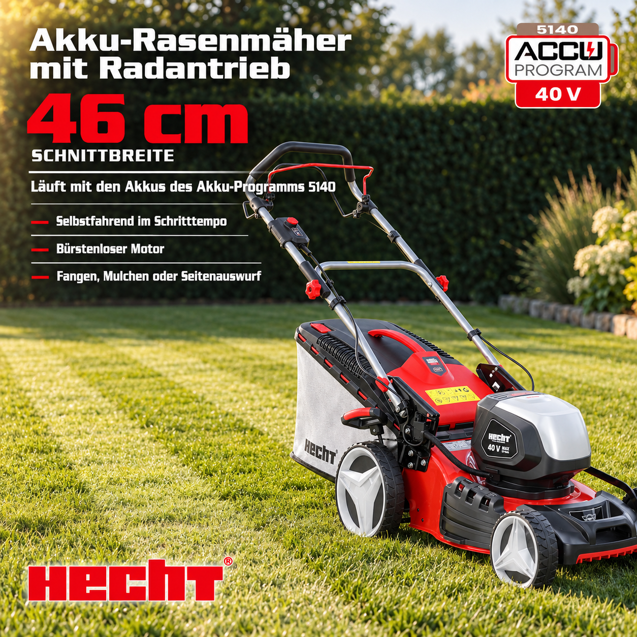 HECHT Akku-Rasenmäher 5146 S: 46 cm Schnittbreite und Radantrieb (Dieses Bild wurde mit Hilfe von KI generiert.)