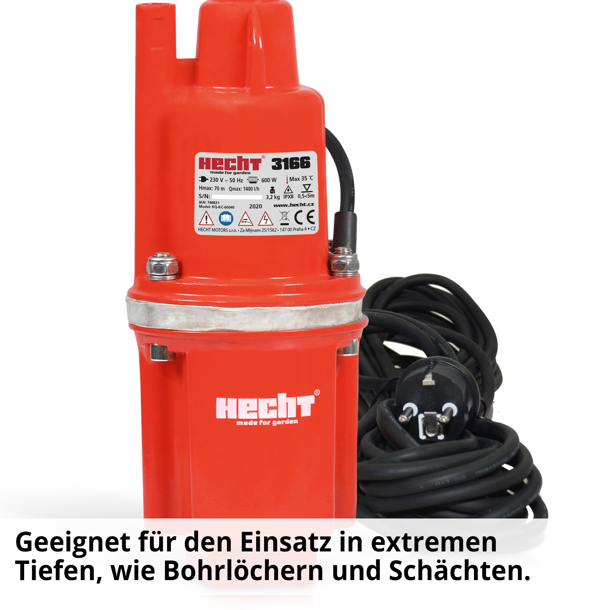 Hecht 3166 Membranpumpe; Geeignet für den Einsatz in extremen Tiefen, wie Bohrlöchern und Schächten