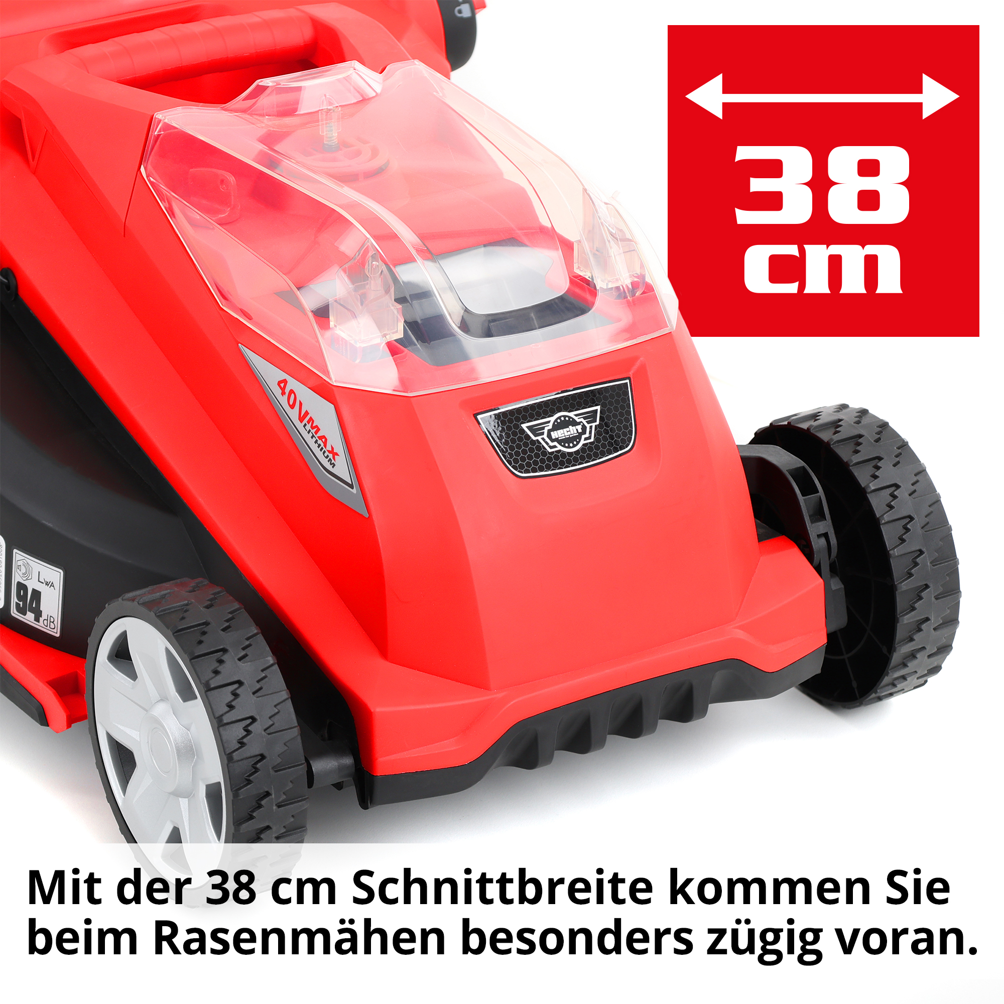 Akku-Rasenmäher Hecht mit 38 cm Schnittbreite ideal für kleine Gärten 