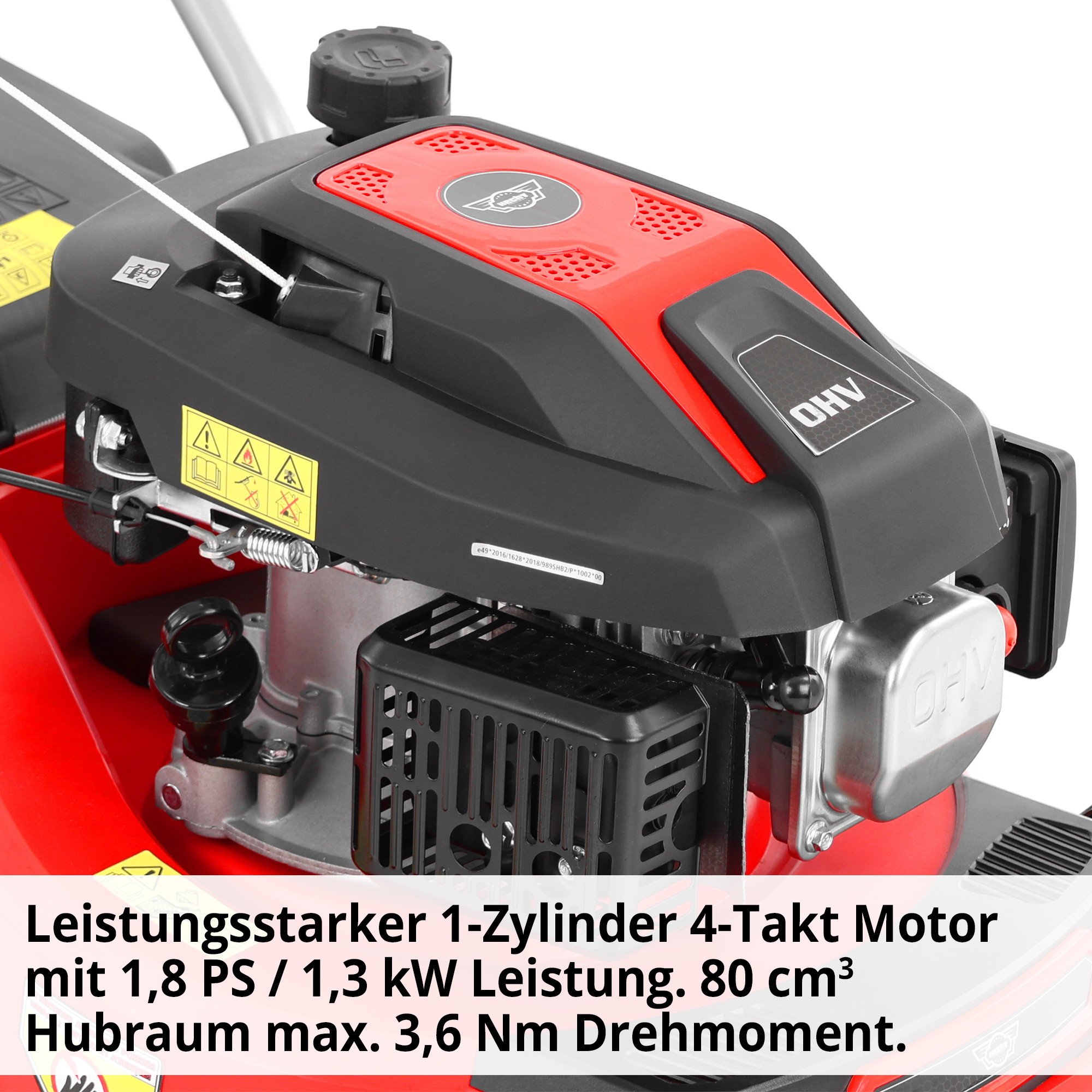 Hecht Benzin-Rasenmäher mit Leistungsstarker 4-Takt Motor 1 ps 80ccm Hubraum 3 Nm Drehmoment 