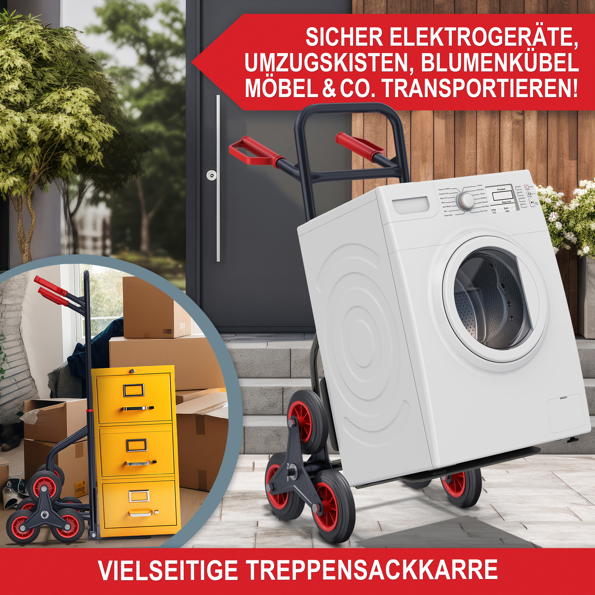 ONBEST 46433 Treppensackkarre; vielseitig einsetzbar zum sicheren Transportieren von Elektrogeräten, Umzugskisten, Blumenkübeln & Co.