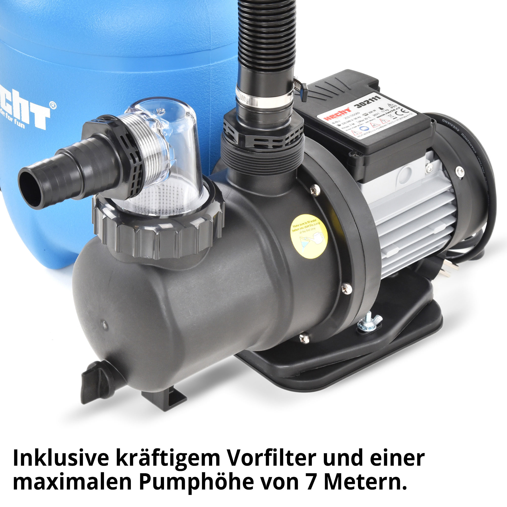 Hecht 302111 Sandfilteranlage inklusive kräftigem Vorfilter und einer hohen maximalen Pumphöhe