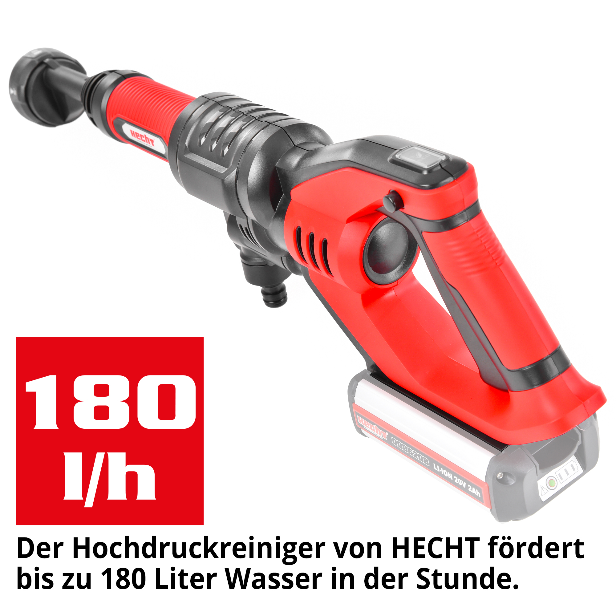 HECHT 3025 Akku Hochdruckreiniger; bis zu 180 Liter Wasser in der Stunde Fördermenge