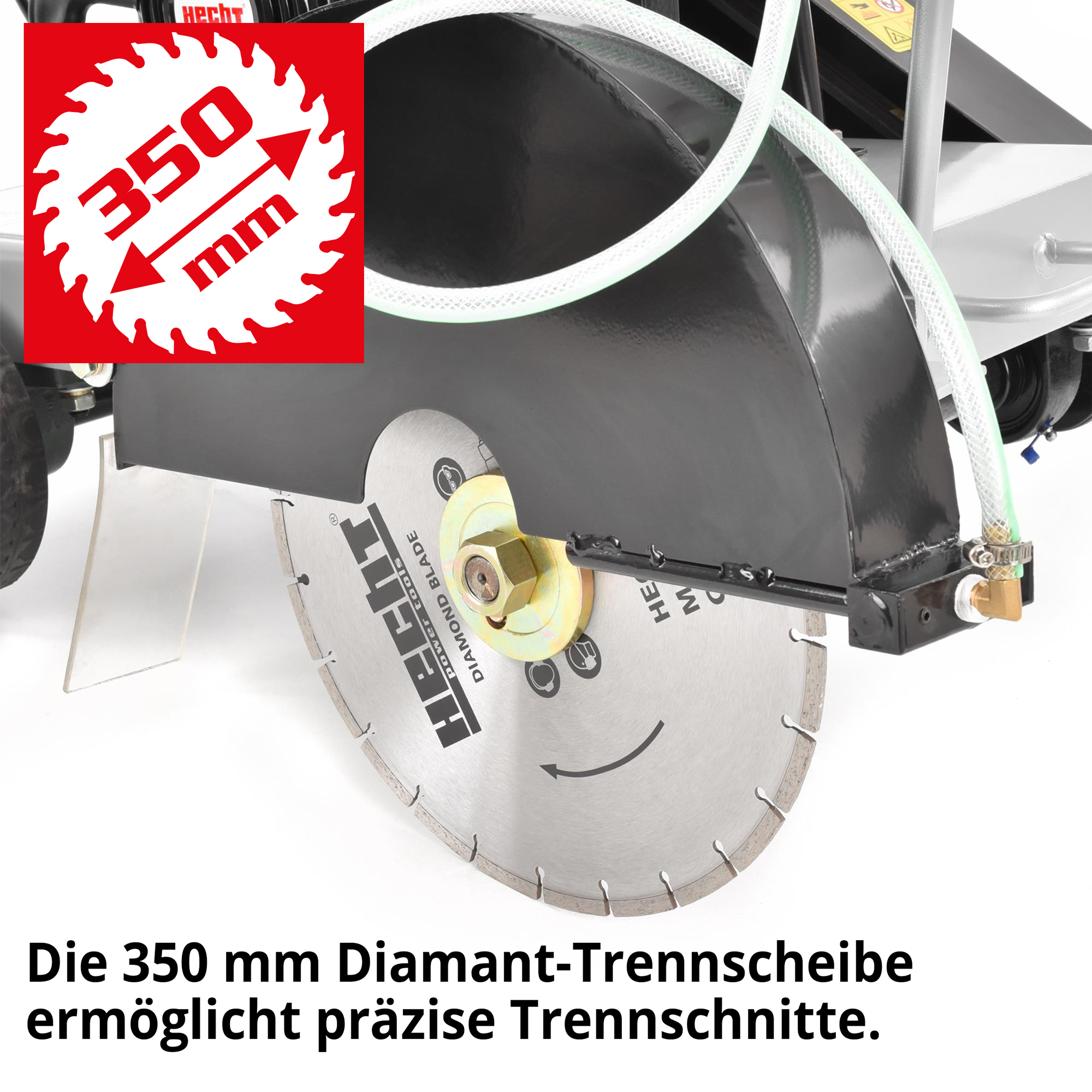 HECHT 1900 Betonschneider; Die 350 mm Trennscheibe ermöglicht präzise Trennschnitte