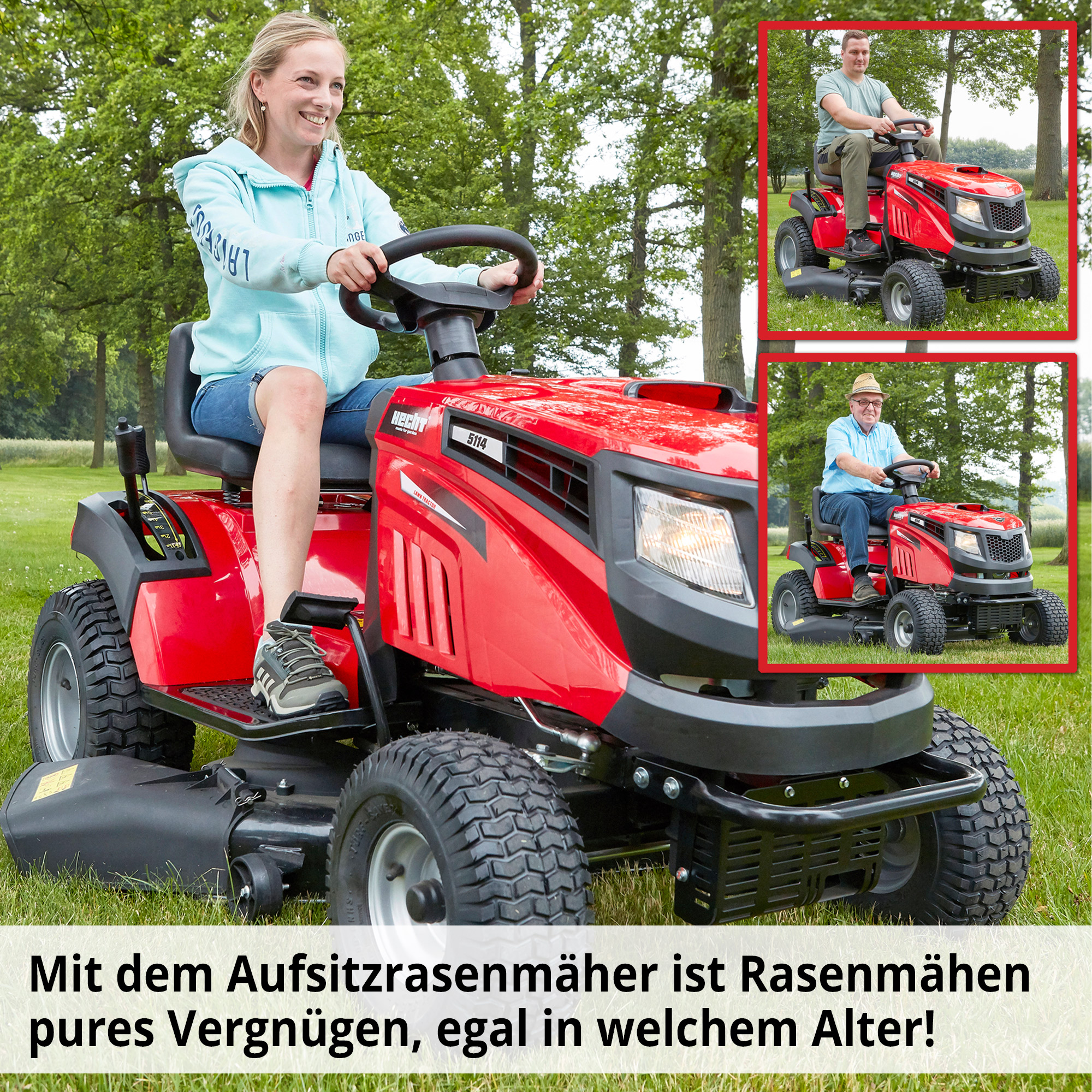 Hecht Benzin Rasentraktor-Aufsitzmäher leistungsstark leicht zu bedienen für jedes Alter 