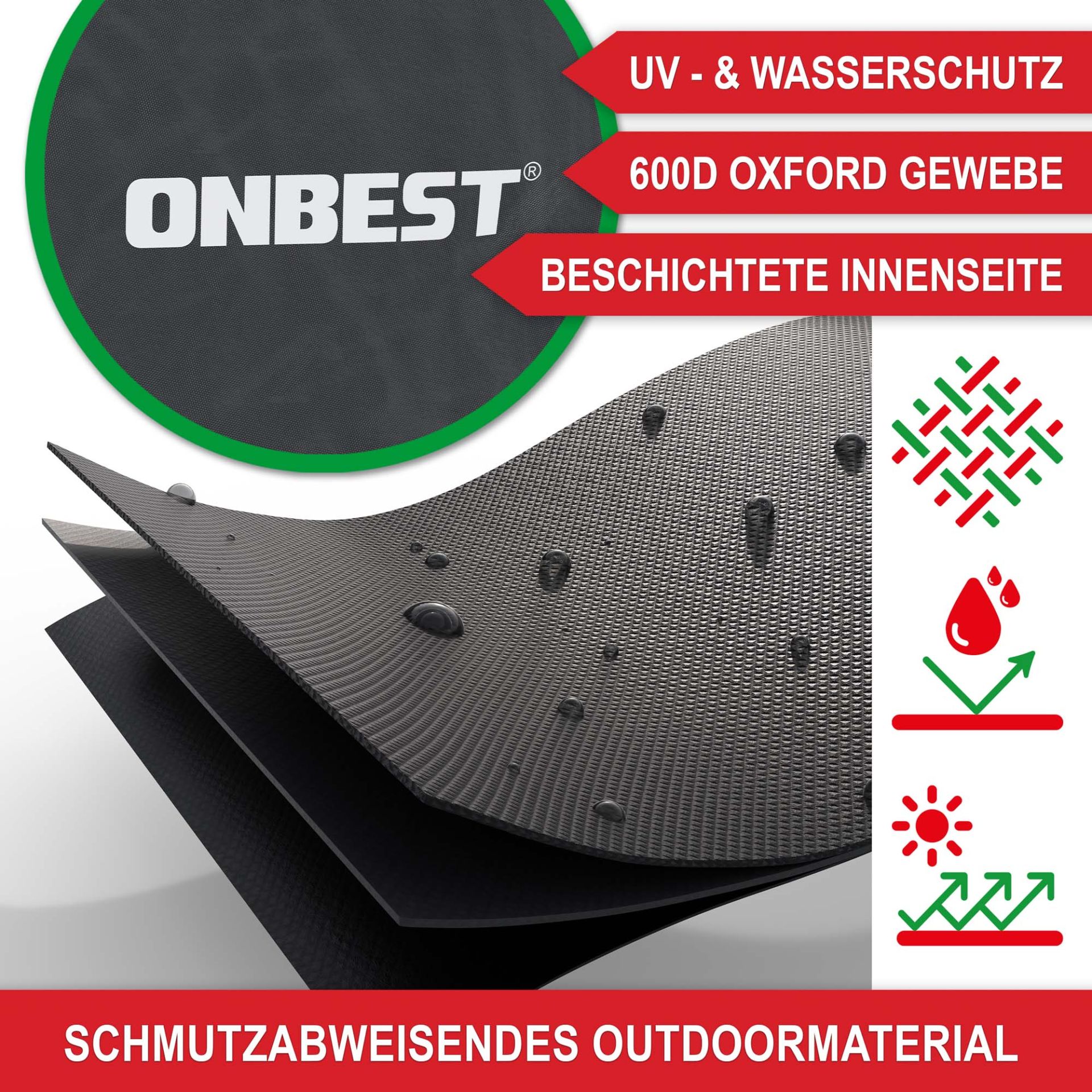 Möbel Abdeckhaube XXL - UV und Wasserschutz, Beschichtete Innenseite, 600D Oxford Gewebe, schutzabweisendes Outdoor-Material