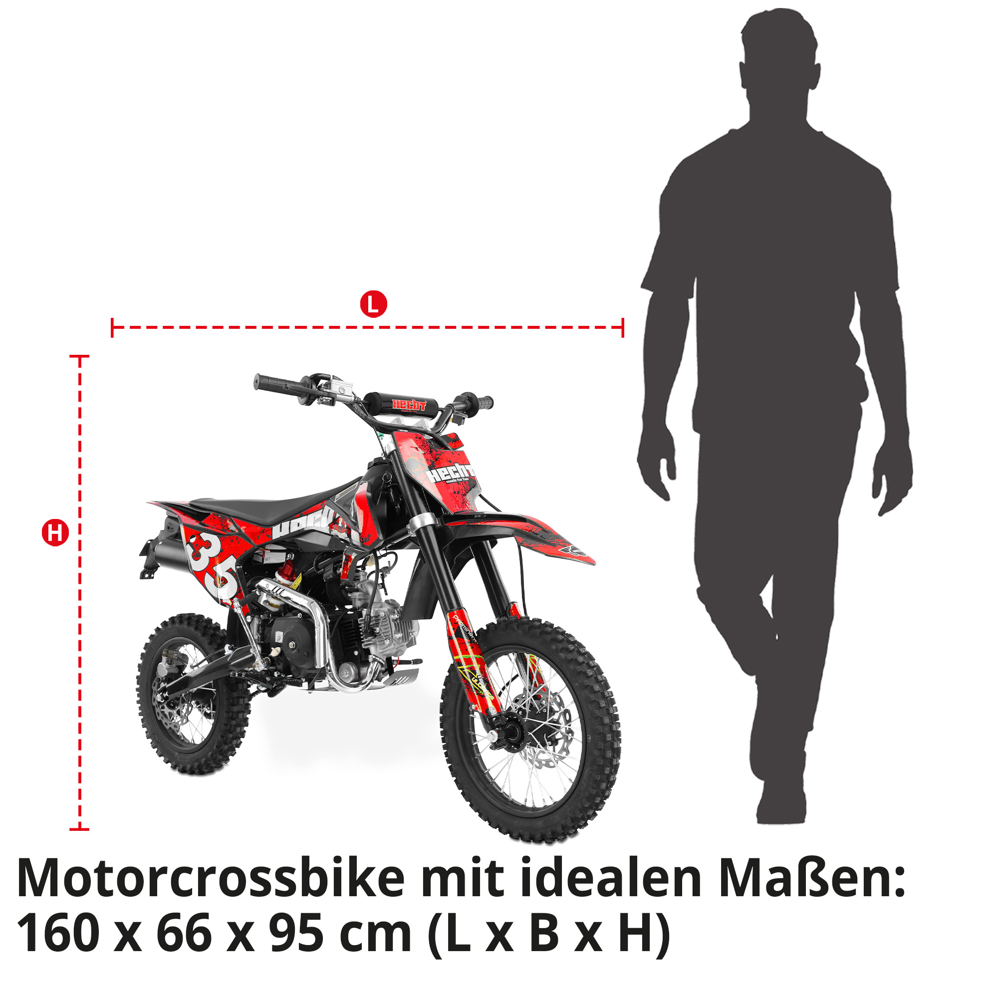 Hecht Motorcrossbike mit 160 x 66 x 95 maßen 