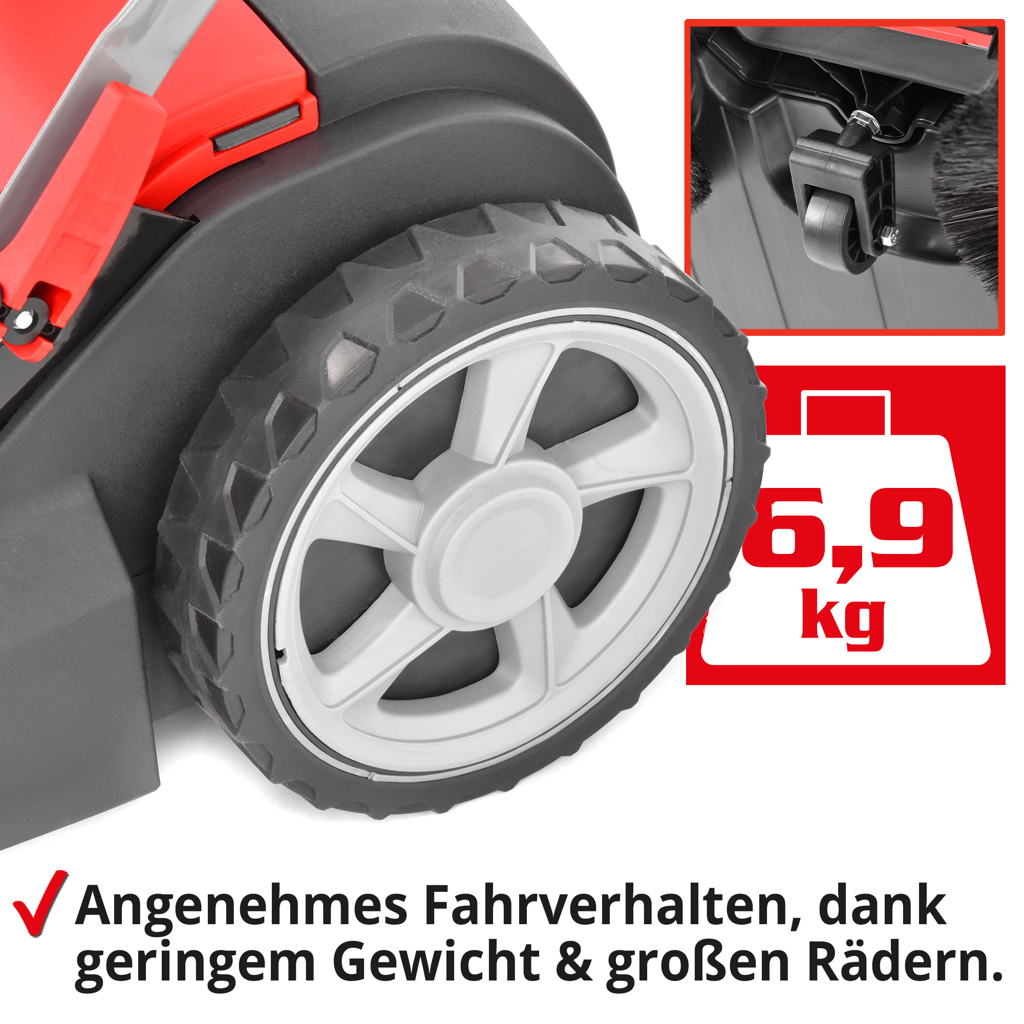 Hecht Handkehrmaschine mit bequemer Steuerung dank geringem Gewicht und großen Rädern 