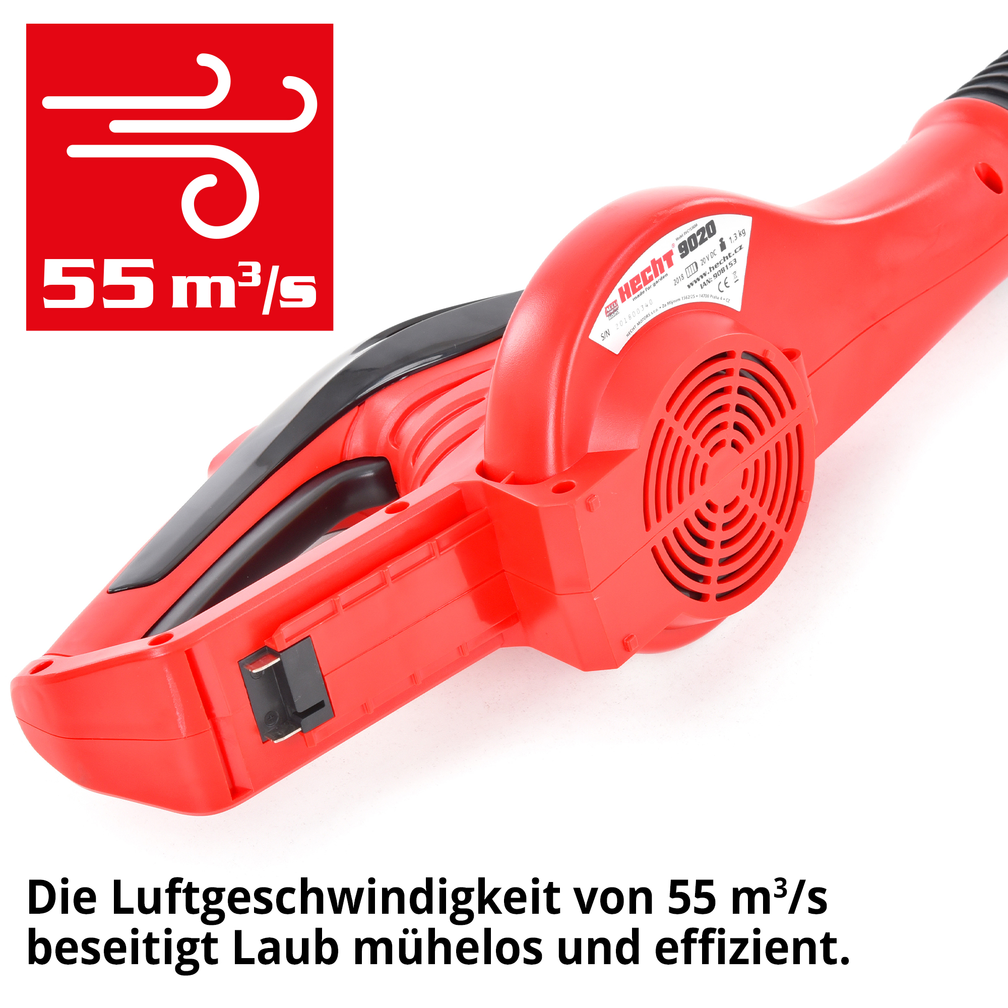 Akku Laubgebläse; hohe Luftgeschwindigkeit von 55 Kubikmeter pro Sekunde