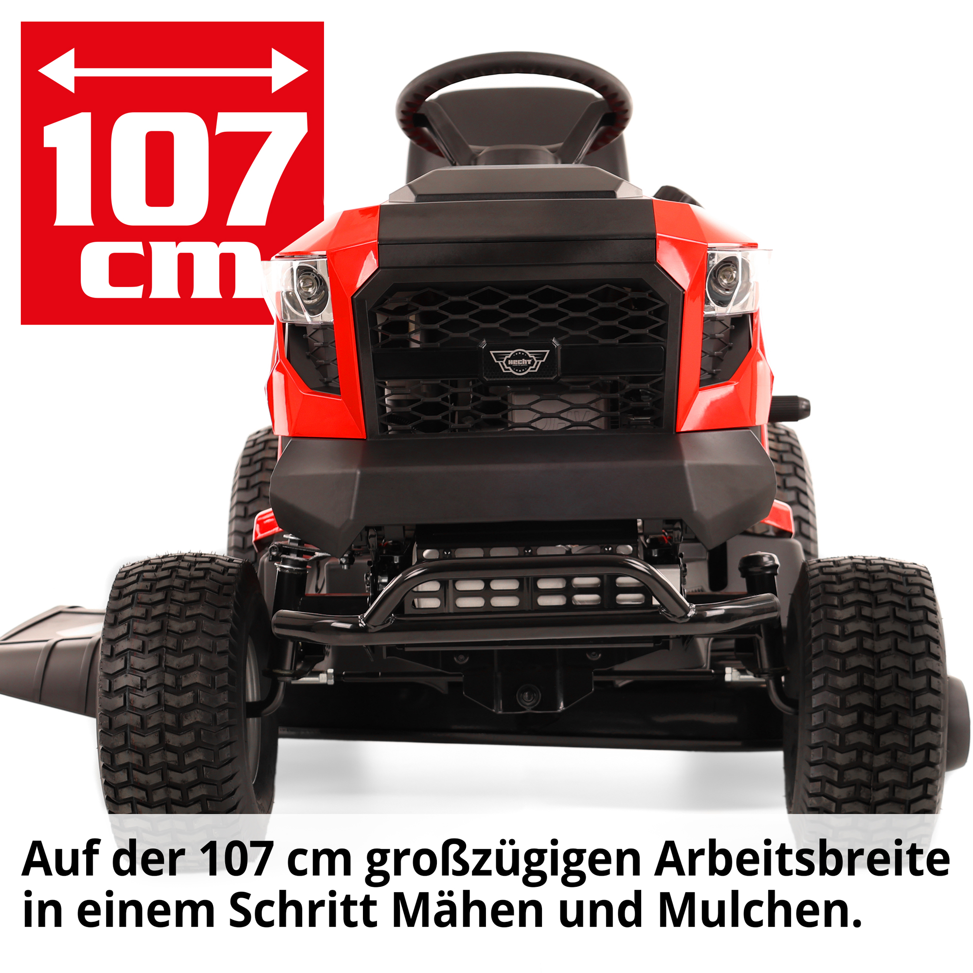 Benzin-Rasentraktor Aufsitzmäher mit 107 cm Schnittbreite für zeitgleiches Mulchen und Mähen 