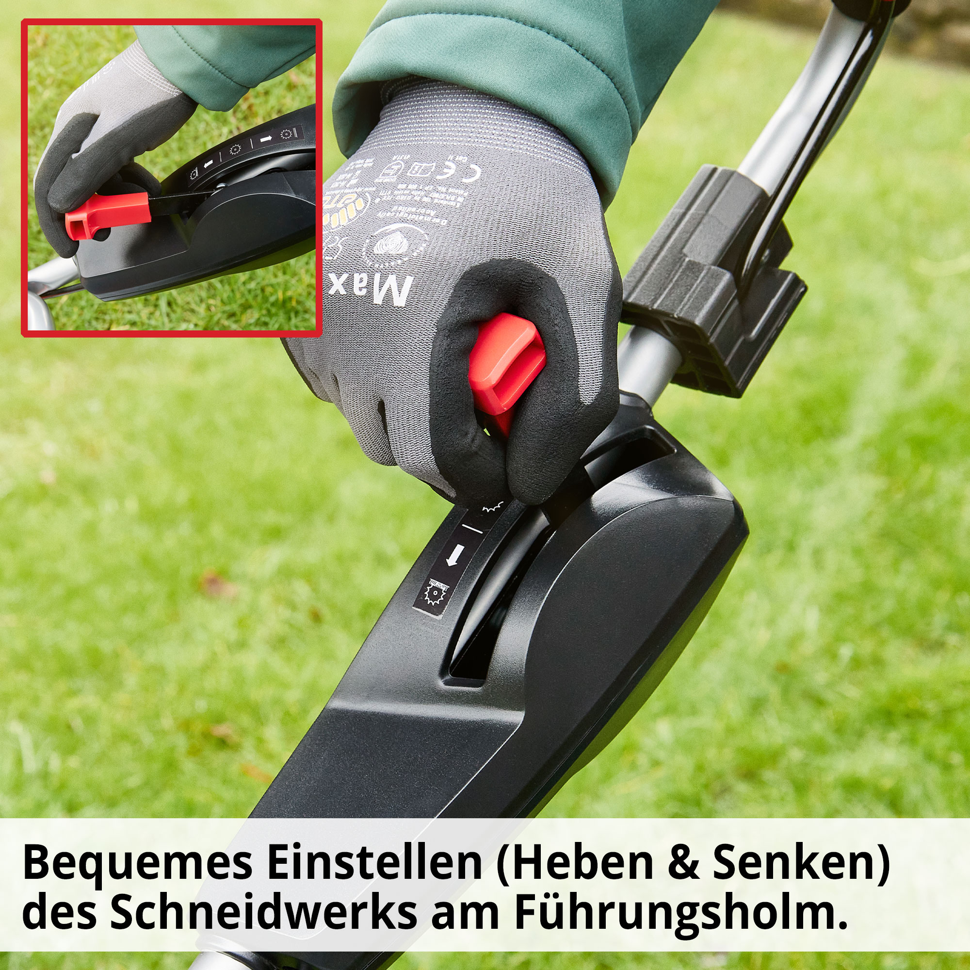 Hecht Benzin-Vertikutierer mit bequemen verstellen des Schneidwerks am Führungsholm 