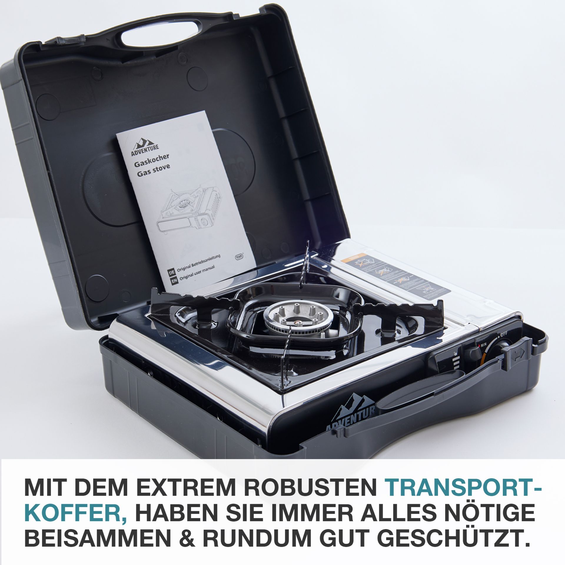 TOM Gaskocher - GK-227 Edelstahl Everest mit Transportkoffer