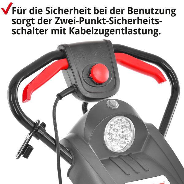 Elektro-Schneefräse mit Zwei-Punkt-Sicherheitsschalter und Kabelzugentlastung für sicheres 