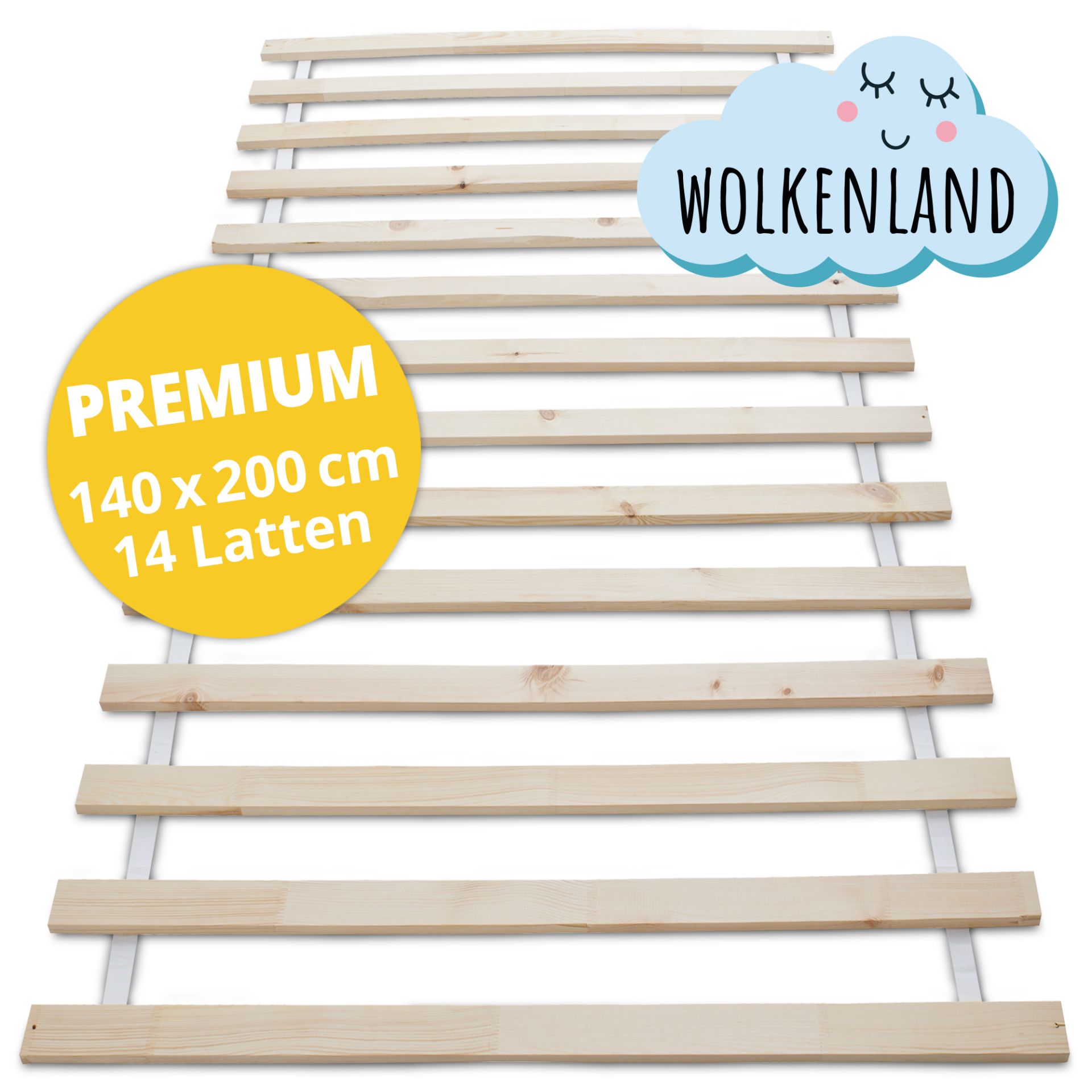 Wolkenland Lattenrost 140x200 cm mit 14 Latten – Premium-Ausführung für gesunden Schlafkomfort