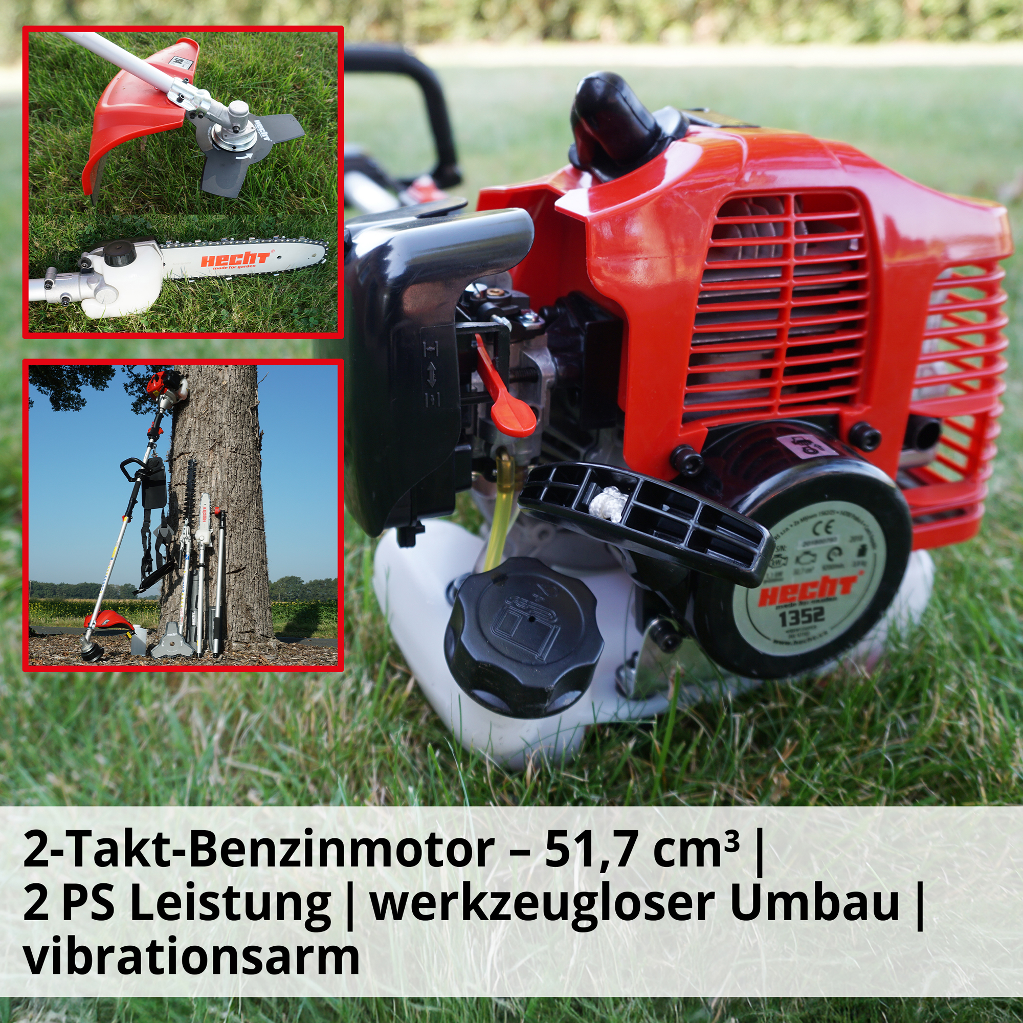 4in1 Benzin Multitool HECHT 1352 starker 2-Takt-Motor Benzin vibrationsarm