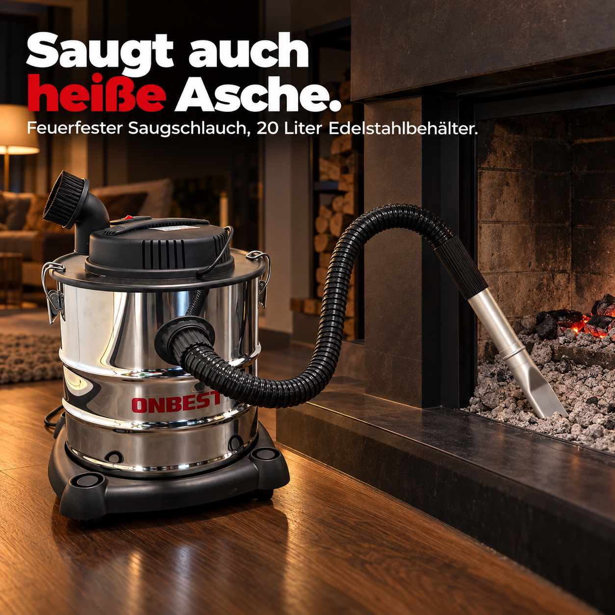 ONBEST Aschesauger für heiße Asche mit 20 L Edelstahlbehälter (Dieses Bild wurde mit Hilfe von KI generiert.)
