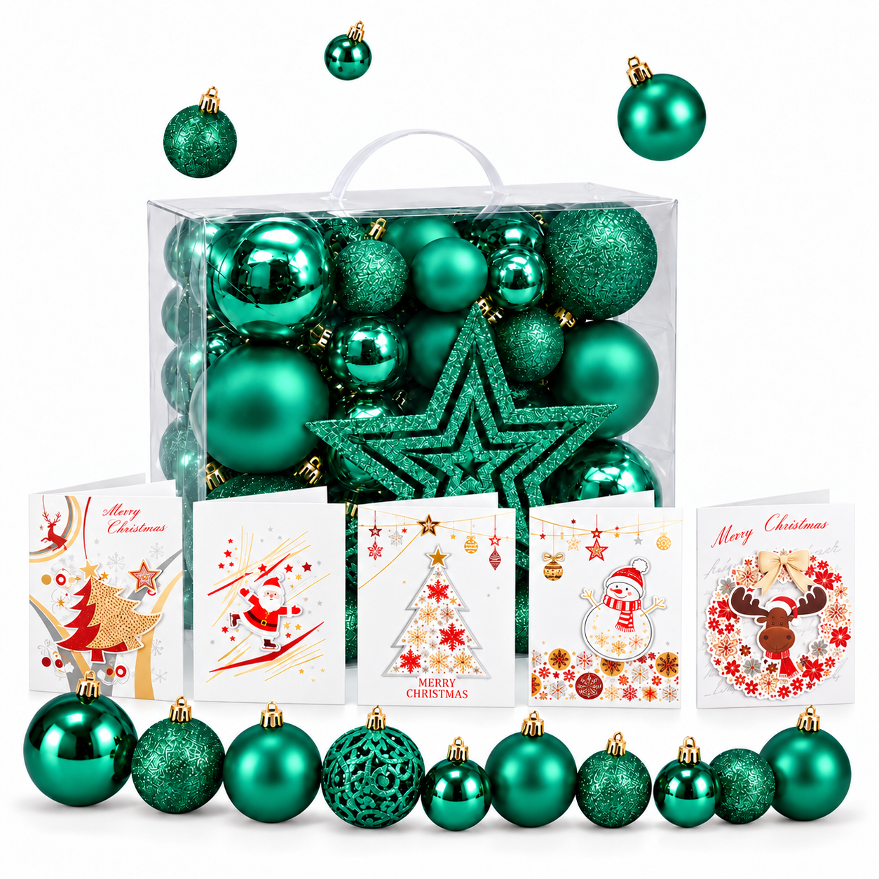 Onbest Weihnachtsbaum Kugeln 51tlg. Grün/Green (Dieses Bild wurde mit Hilfe von KI generiert.)