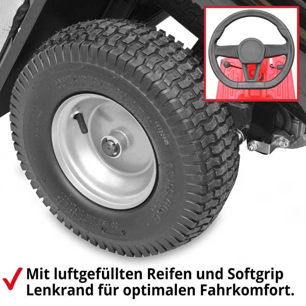 Rasentraktor-sitzrasenmäher mit Soft-Grip Lenkrad und Luftgefüllten Reifen für maximalen Komfort 